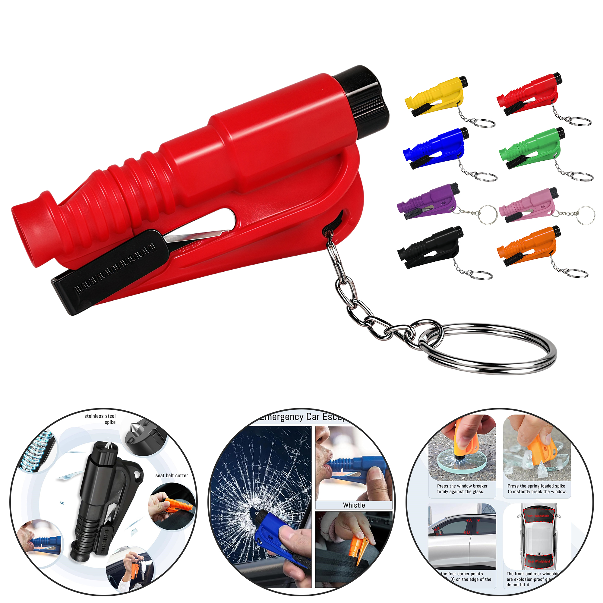 3-in-1 Car Window Breaker, Emergency Escape Hammer with Whistle 6