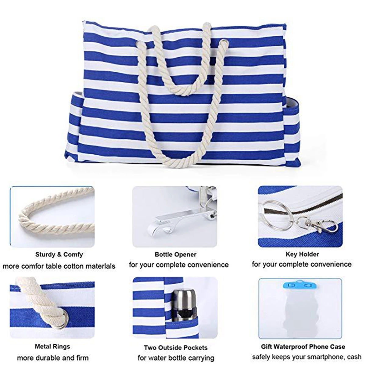 Maritime Stripes Beach Bag With Zipper 1