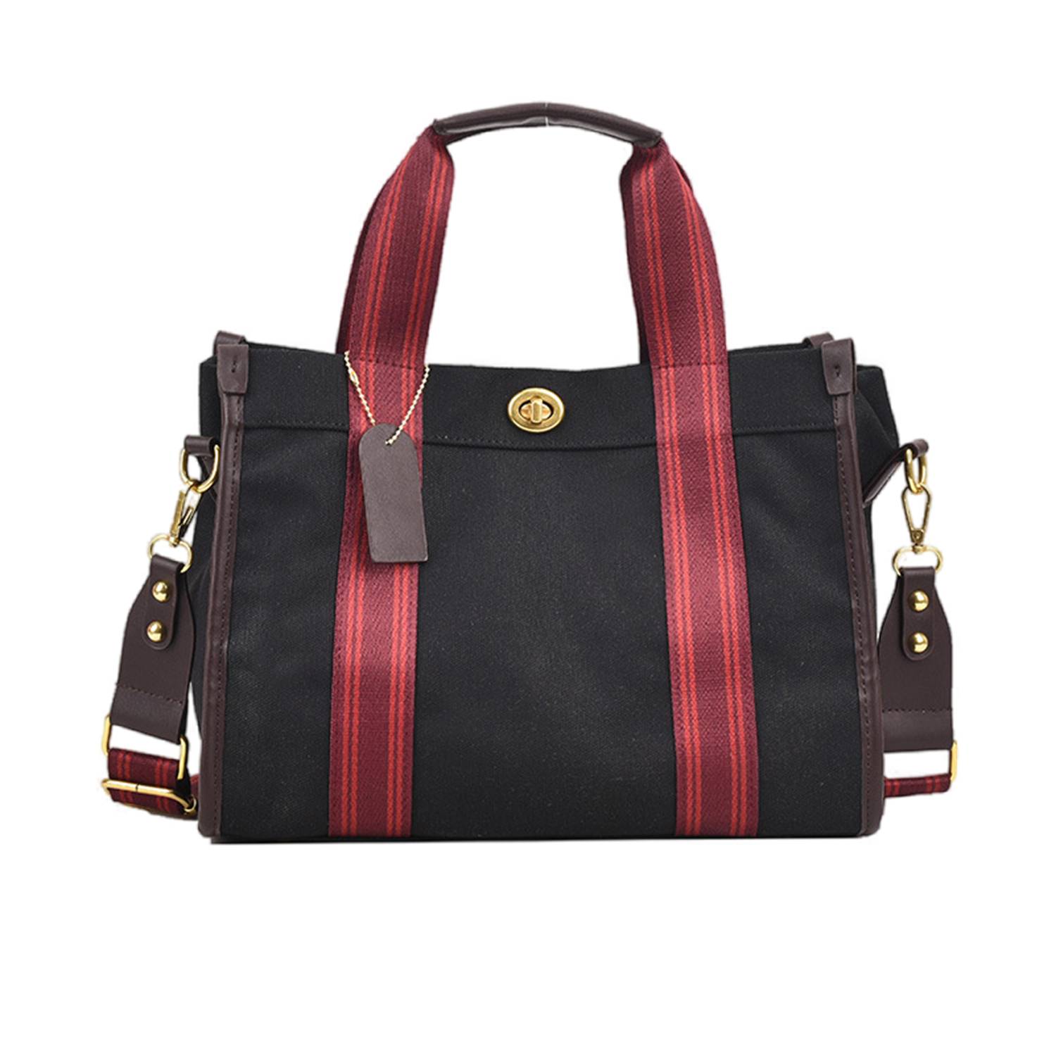 Canvas Tote Bag Retro Fashion Color Clash for Women 6