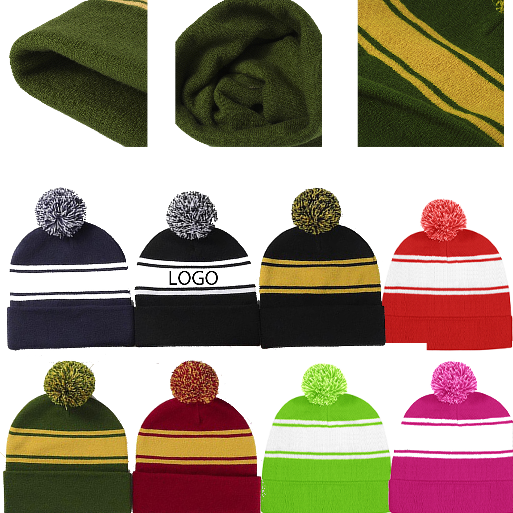Custom Crochet Knitted Ski Bobble Ball Hat Pom Beanie Cap 1