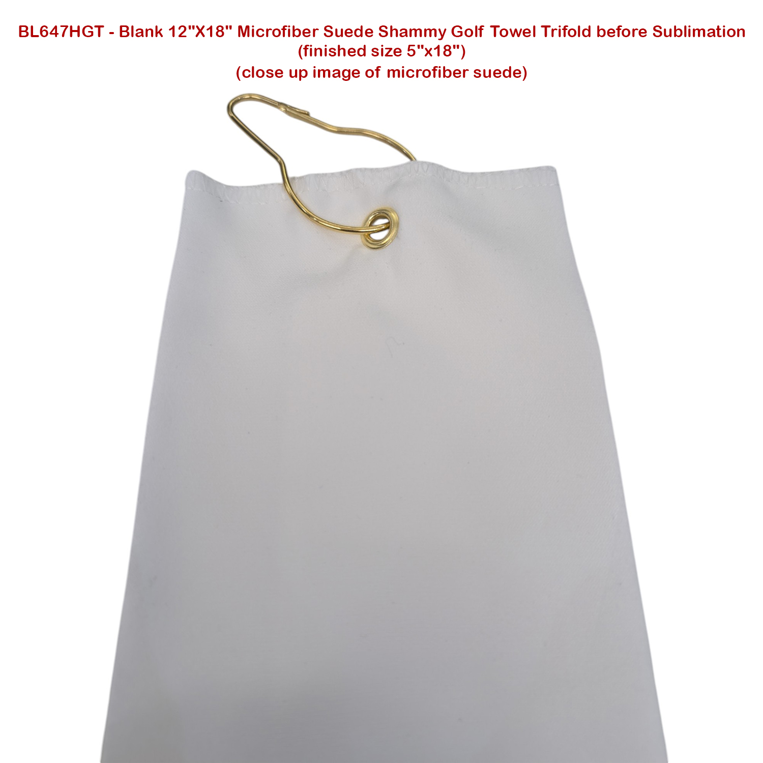 Microfiber Suede Shammy Golf Towel, Finished size 5x18, Trifold Grommet & Hook, Sublimated 7