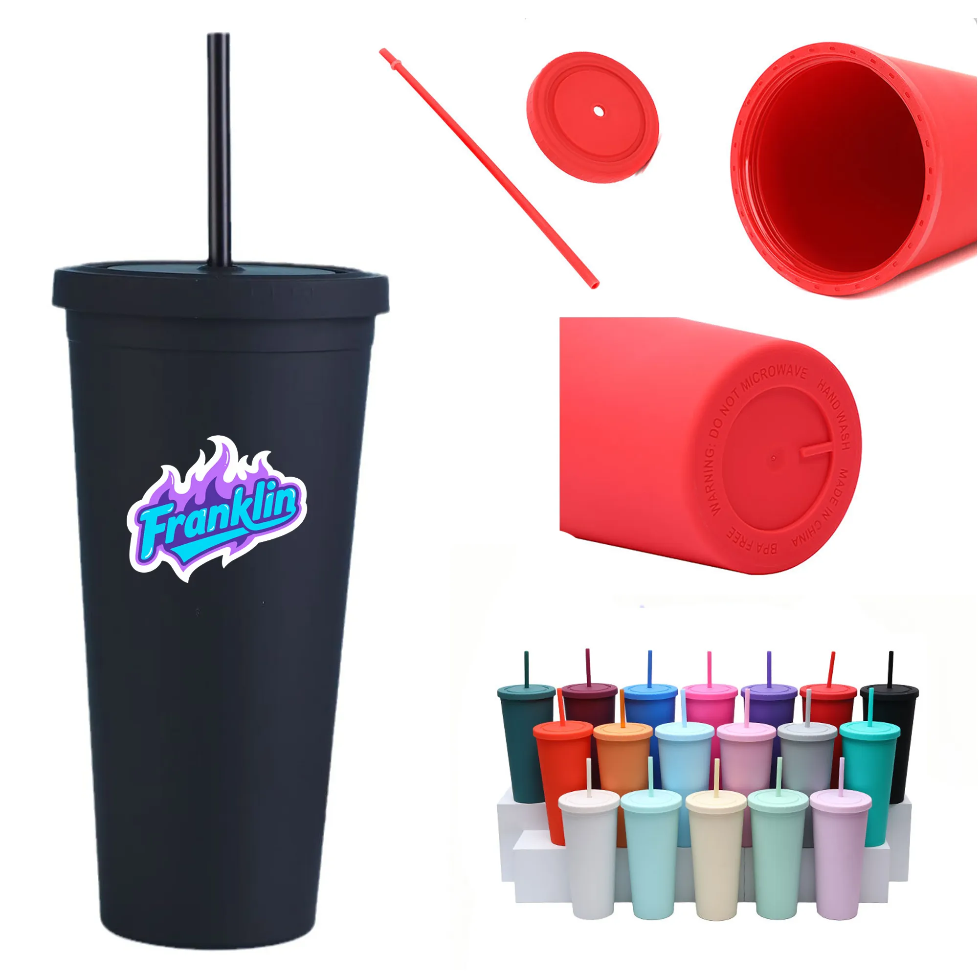 MOQ50 24oz Double Wall Plastic Straw Cup 3
