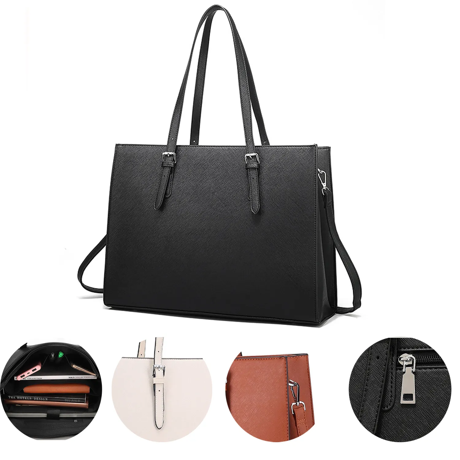 15.6 Inch Laptop Waterproof Leather Tote Bag 3