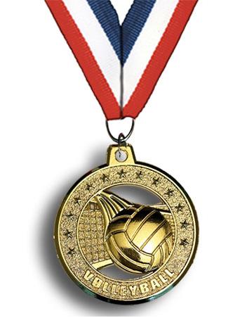 Medallion: 2" Circle Cut Out Volleyball Gold wit 2