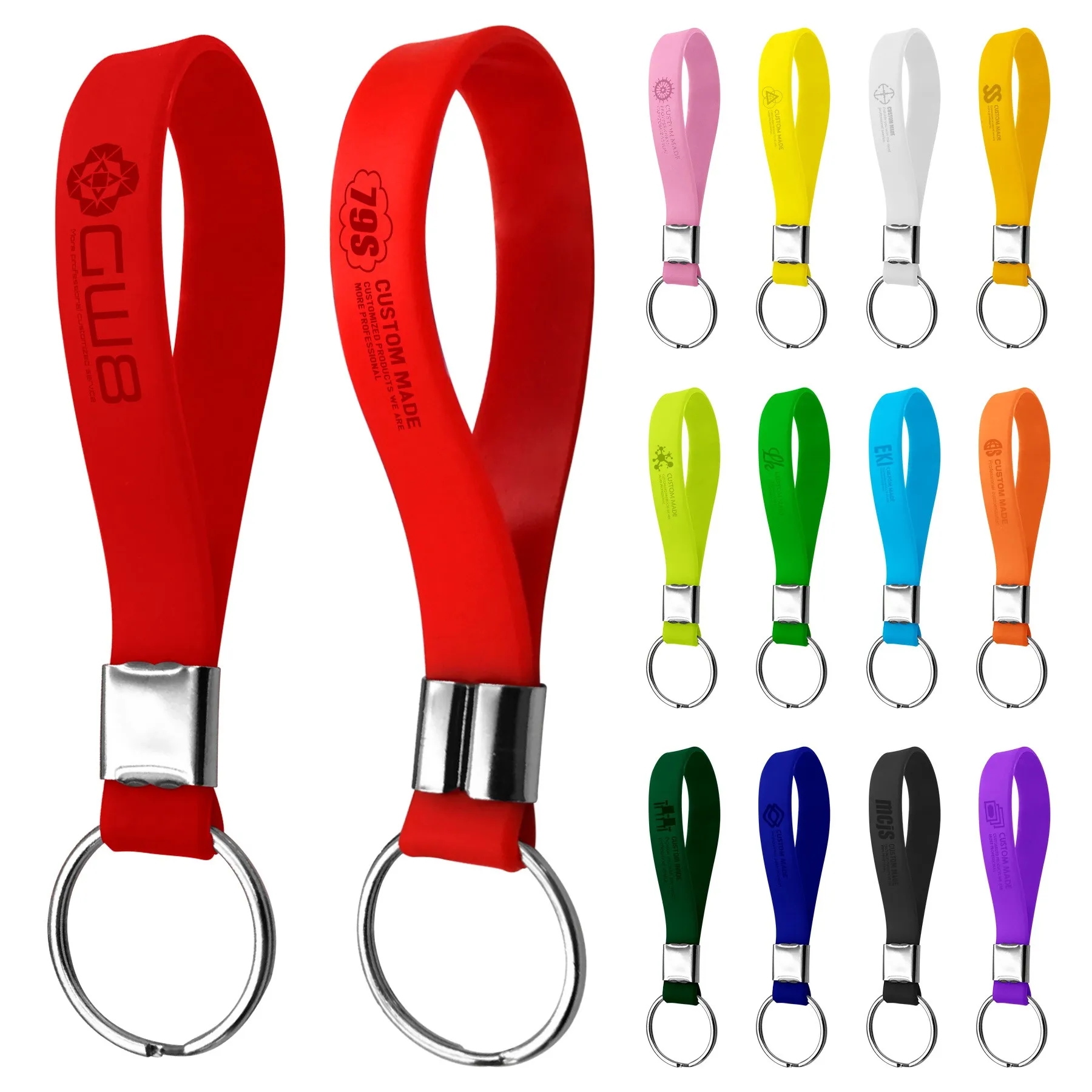 Screen Printed Silicone Wristband Keychain 2
