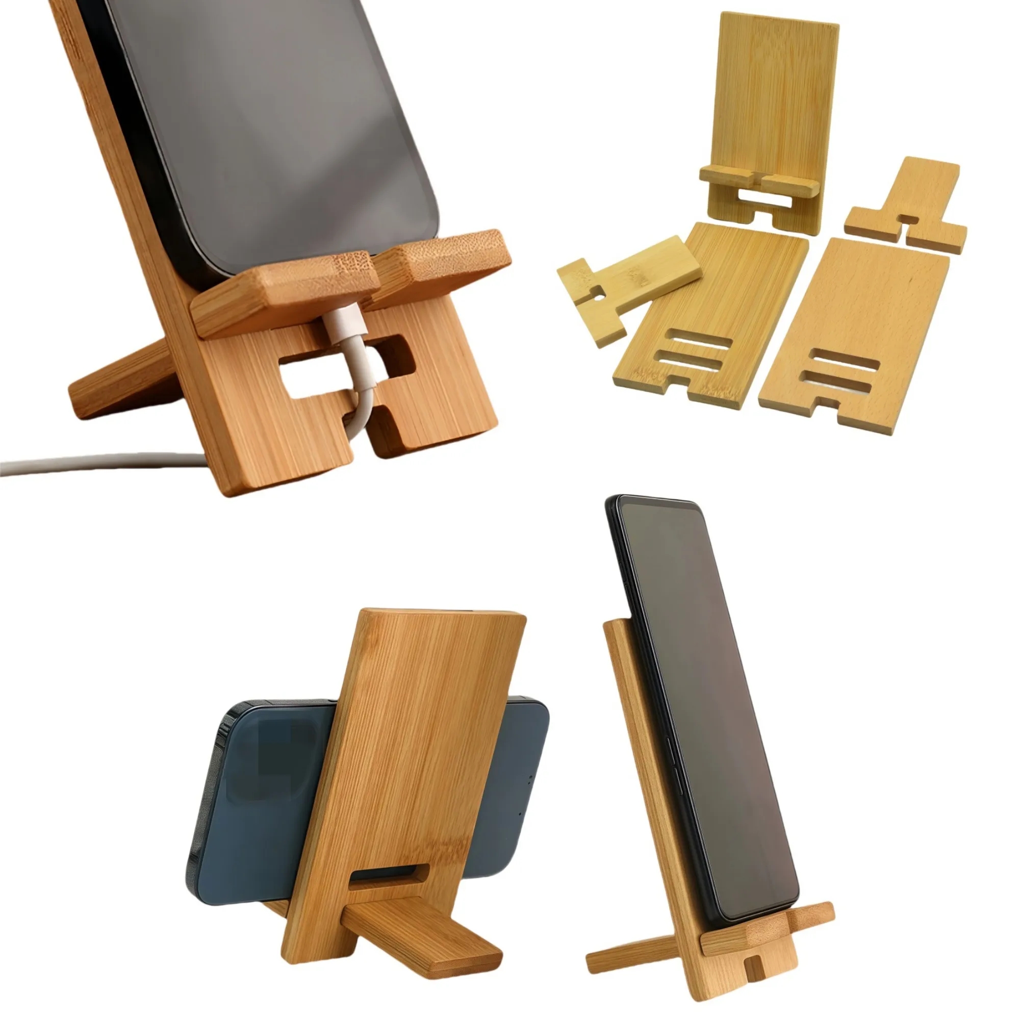 Elegant Bamboo Phone Stand with Charging Hole 2