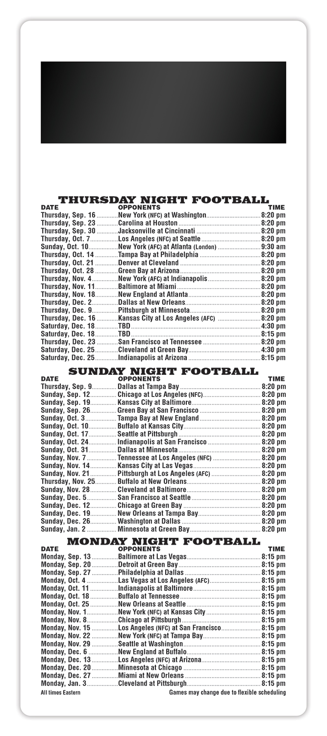 Football Schedule Laminated Card/Postcard with Magnet Strip 3.5x8.5 - 14 pt. 2