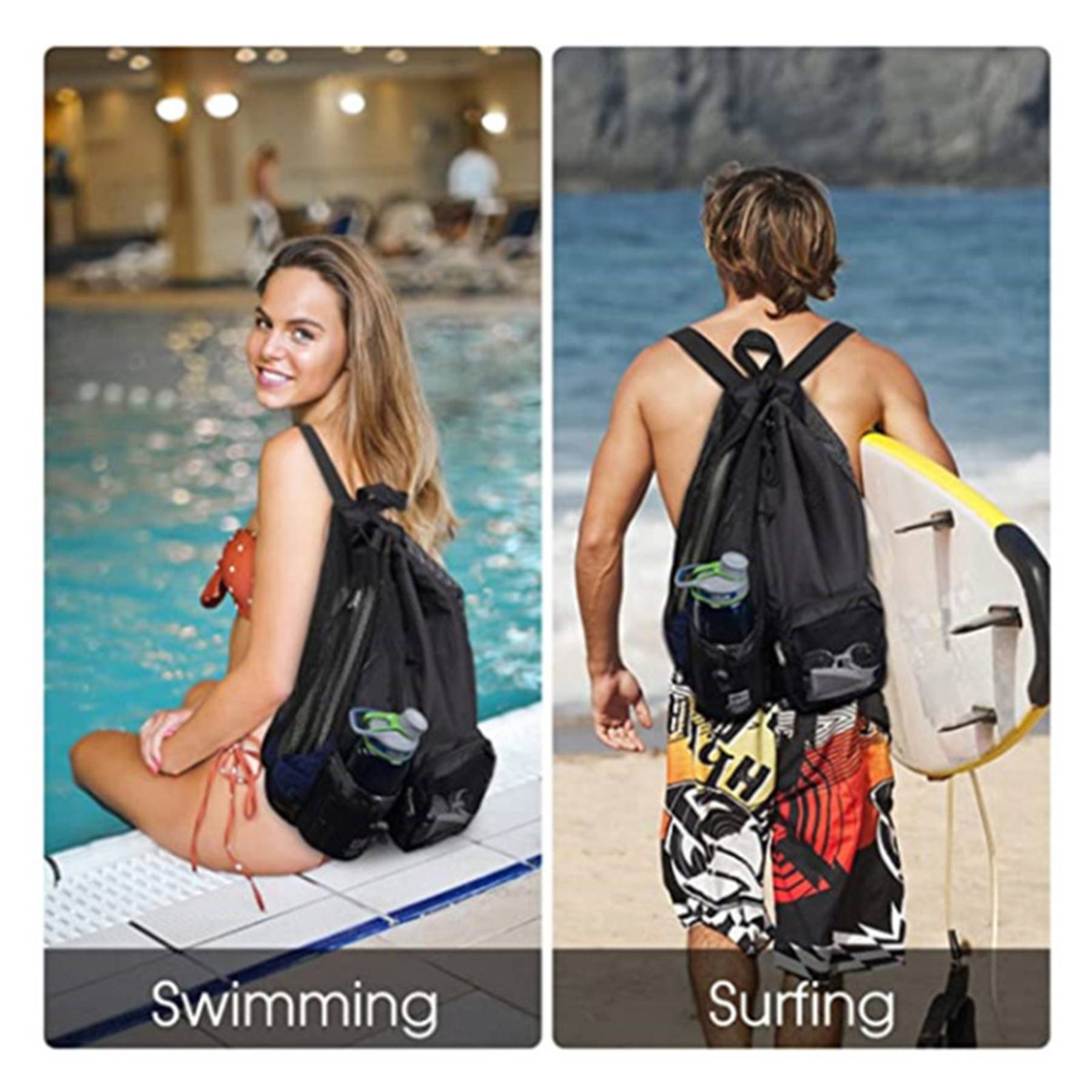 Nylon Beach Drawstring Mesh Backpack 3
