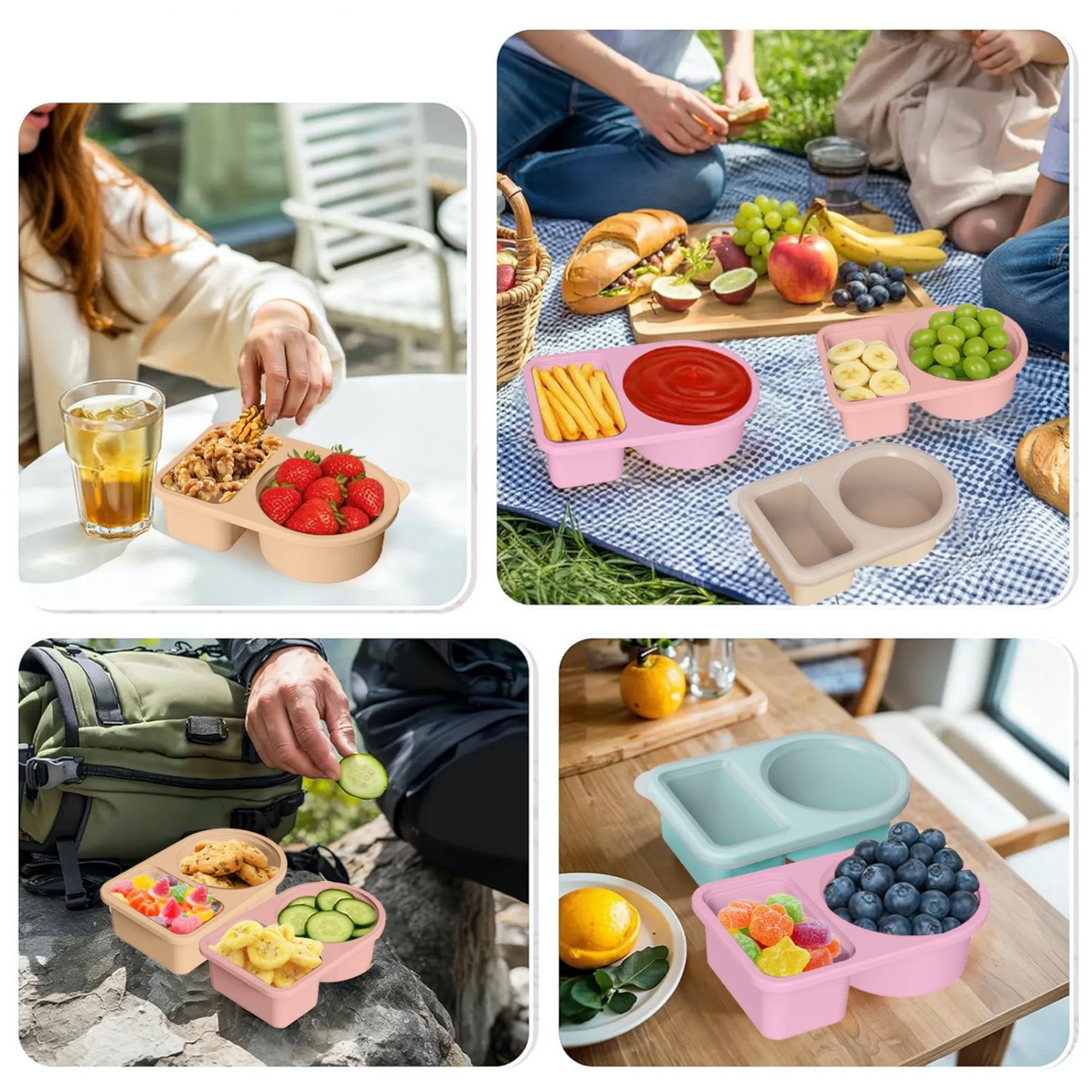 SIlicone Condiment Container Snack Sauce Box 2 Compartment 2