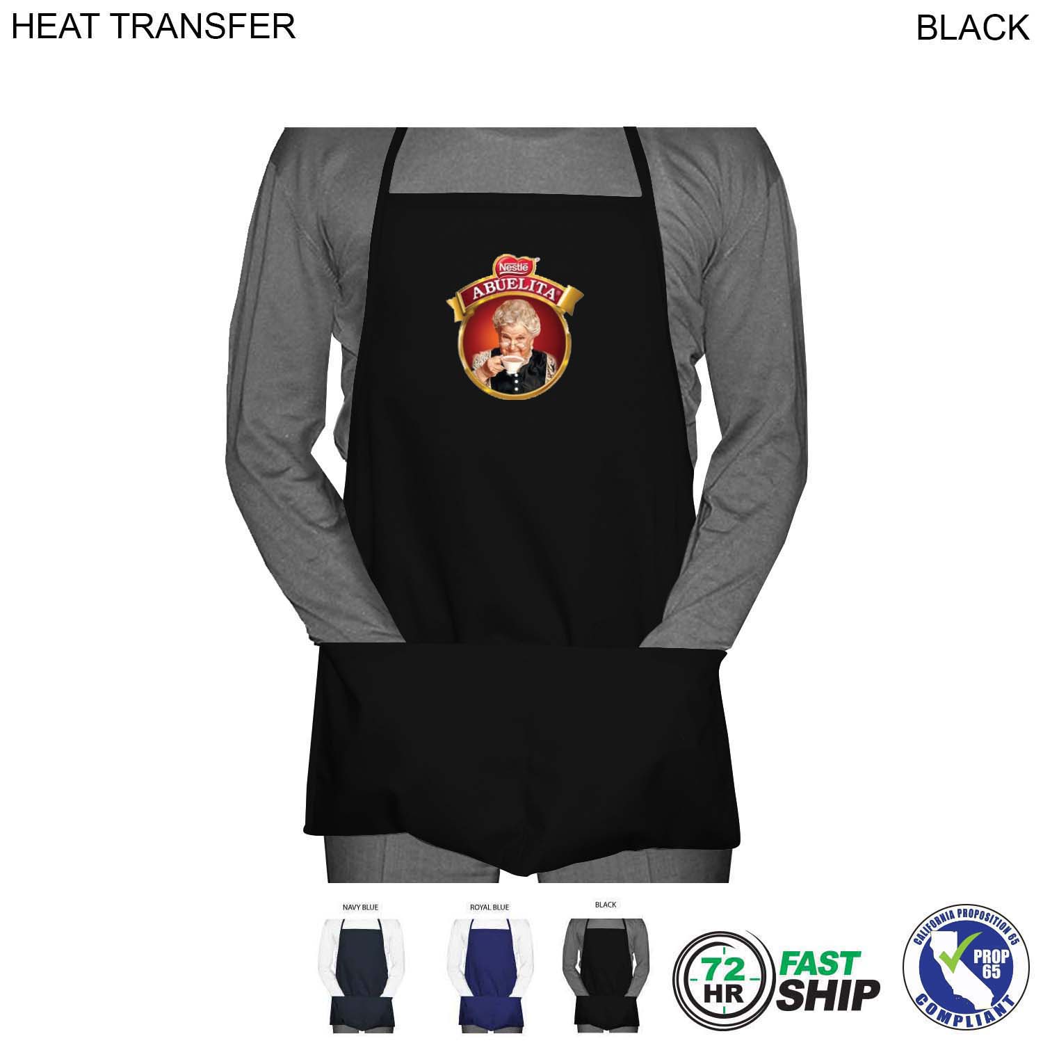 72 Hr Fast Ship - Domestic made Twill Bib Apron, 19x24, 2 Pockets, Transfer Logo (Made in Canada)