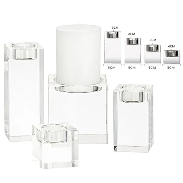 Engraved Square Crystal Tealight Candle Holders 9