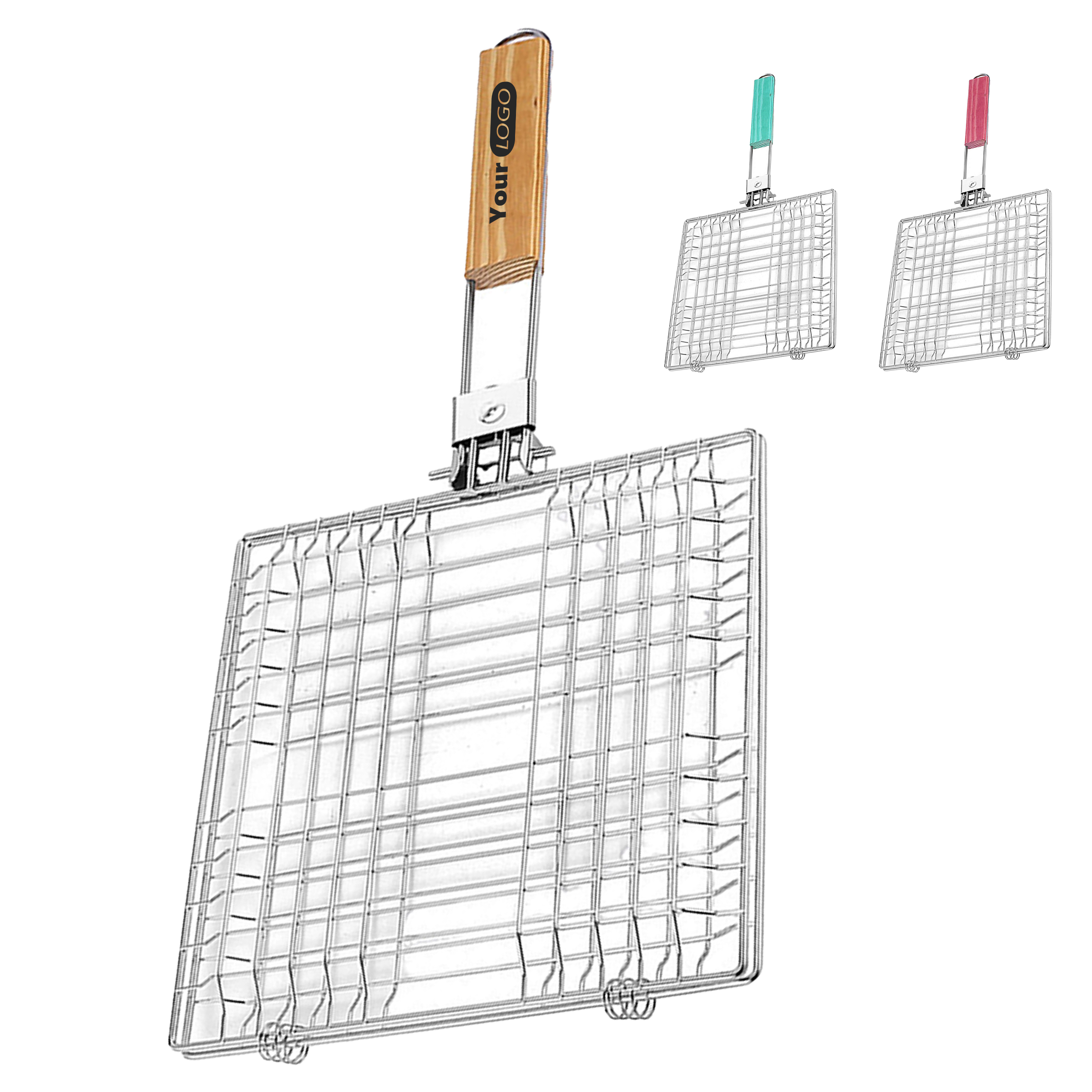 Stainless Steel Locking Grill Basket With Wooden Handle For Outdoor Cooking 2