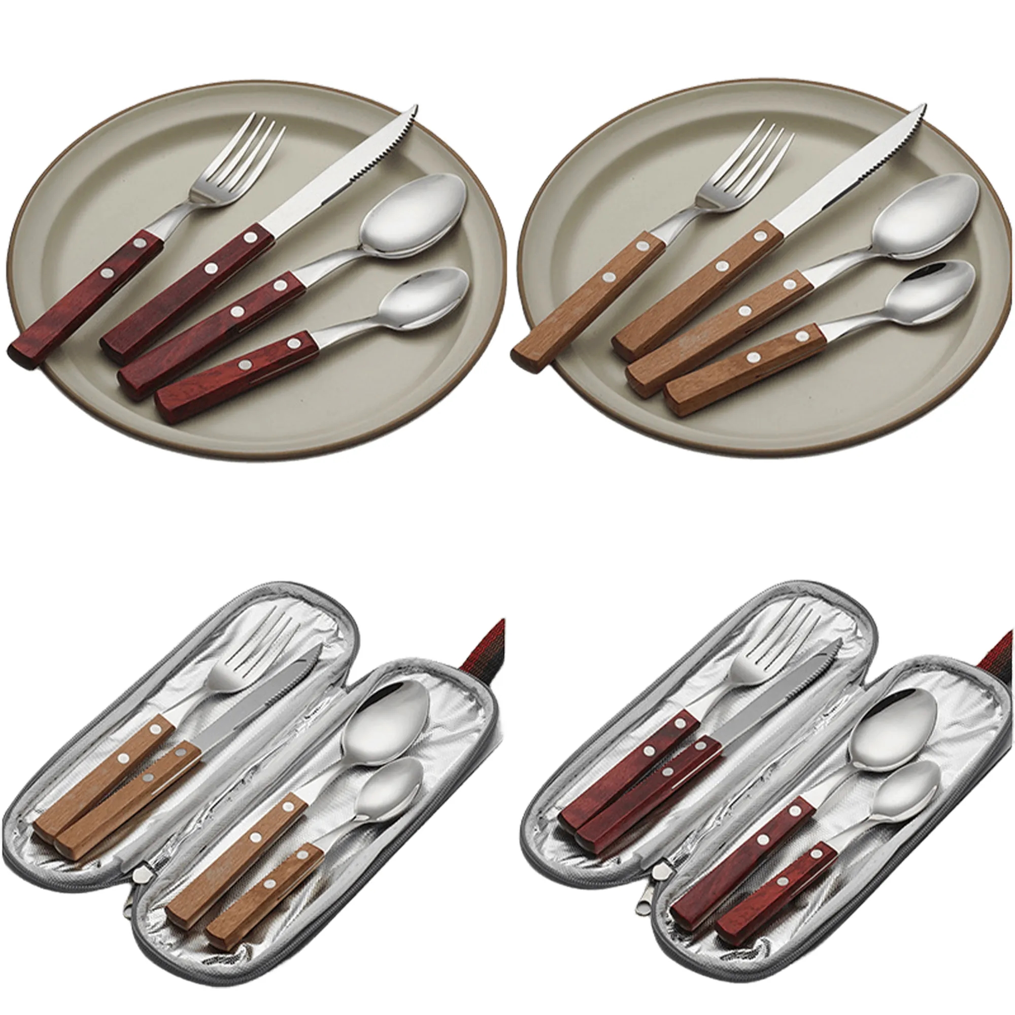 Stainless Steel Flatware Set Cutlery W/Wooden Handle 2