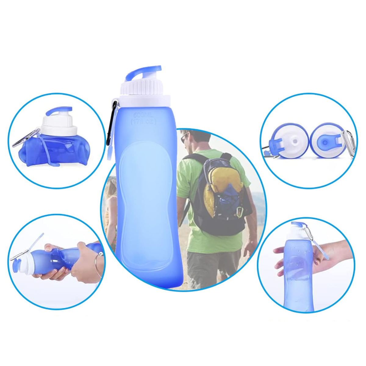 17Oz. Collapsible Water Bottle with Flip Top and Carabiner 8