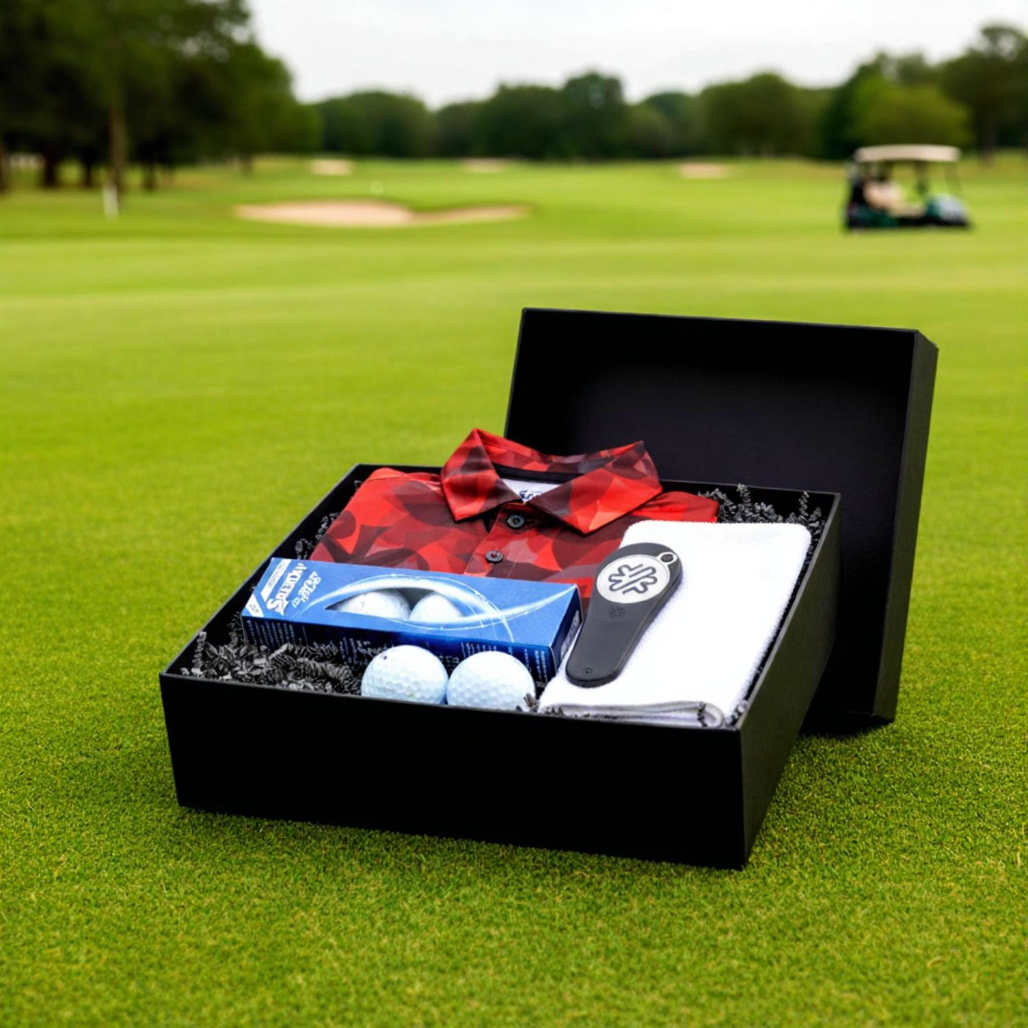 YATTA Golf® Freedom Men's Polo Shirt, Towel, Srixon® Golf Balls & Pitchfix® Icon Divot Tool Gift Set 1