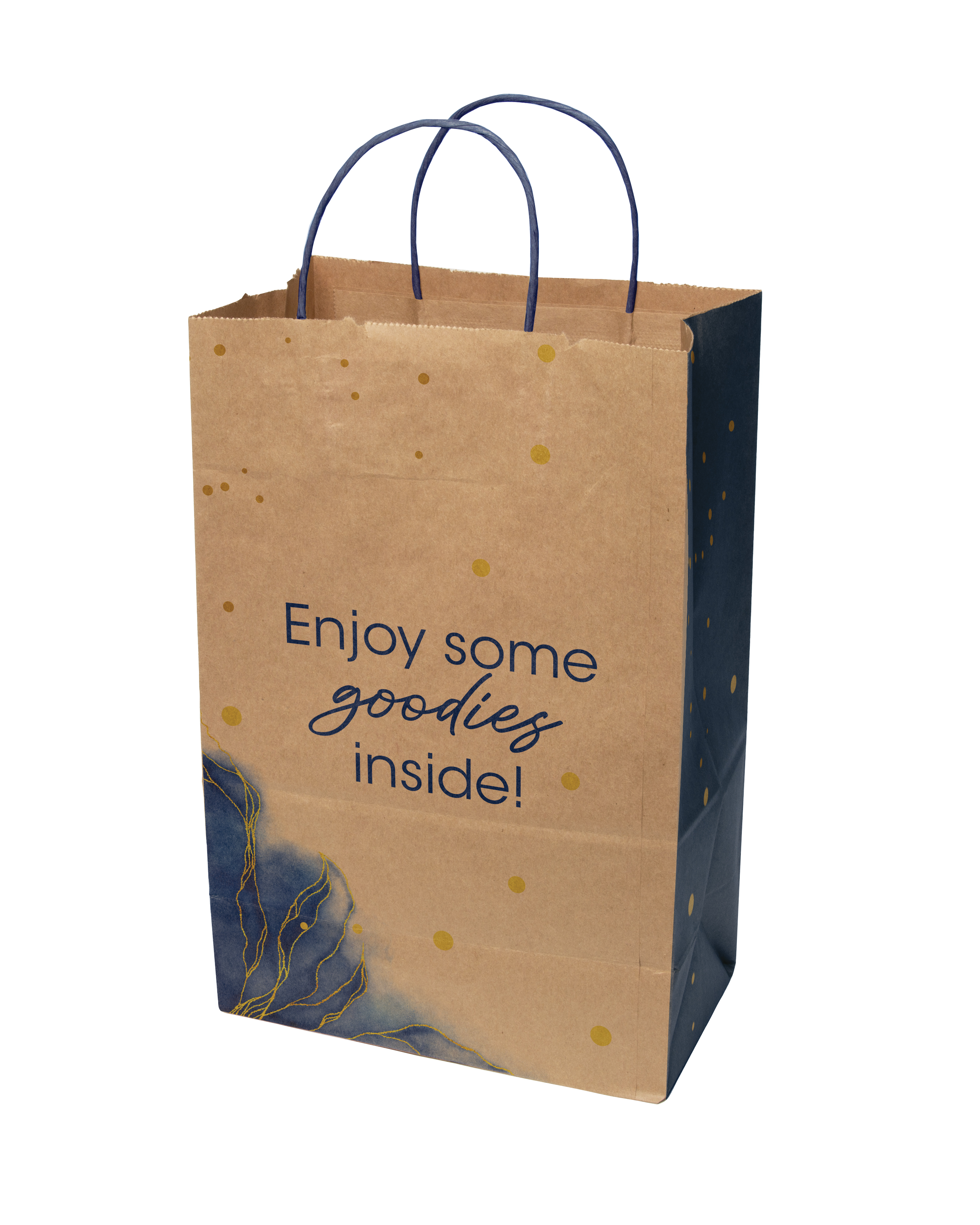 Multi-sided Full Color Natural Shopper Paper Bag - Blue Handle (8.5" x 13.375" x 5") 2