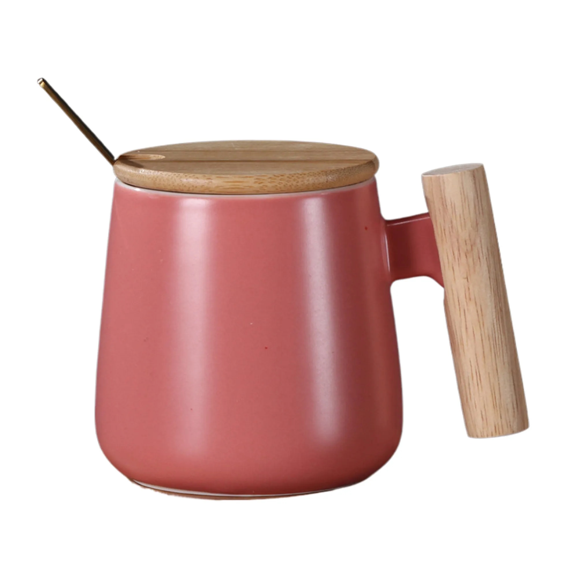 MOQ50 Simple Ceramic Mug with Wooden Handle and Spoon 15