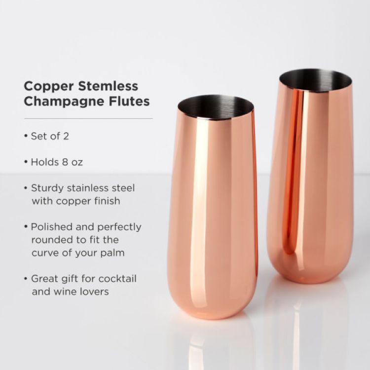 Viski® Copper Stemless Champagne Flute, set of 2 7