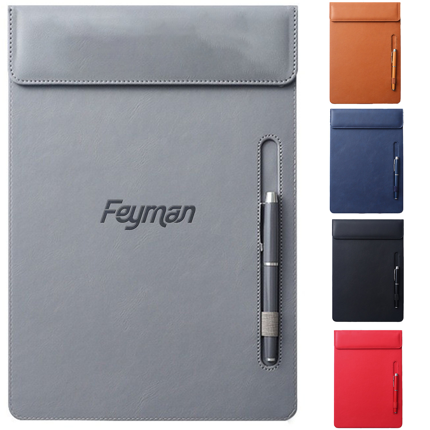 A4 PU Leather Magnetic Clipboard w/ Pen Holder 3