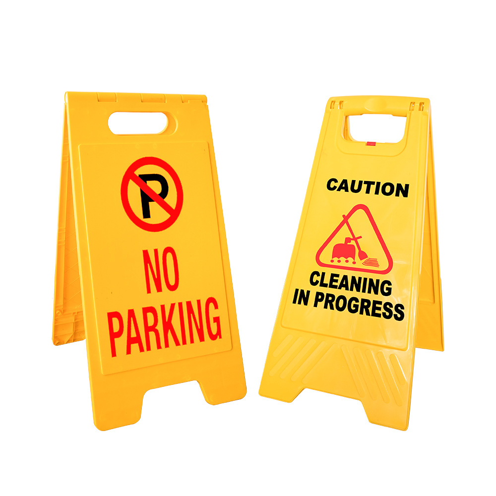 Yellow Plastic Foldable A-Shaped Sign Slip Carefully 1