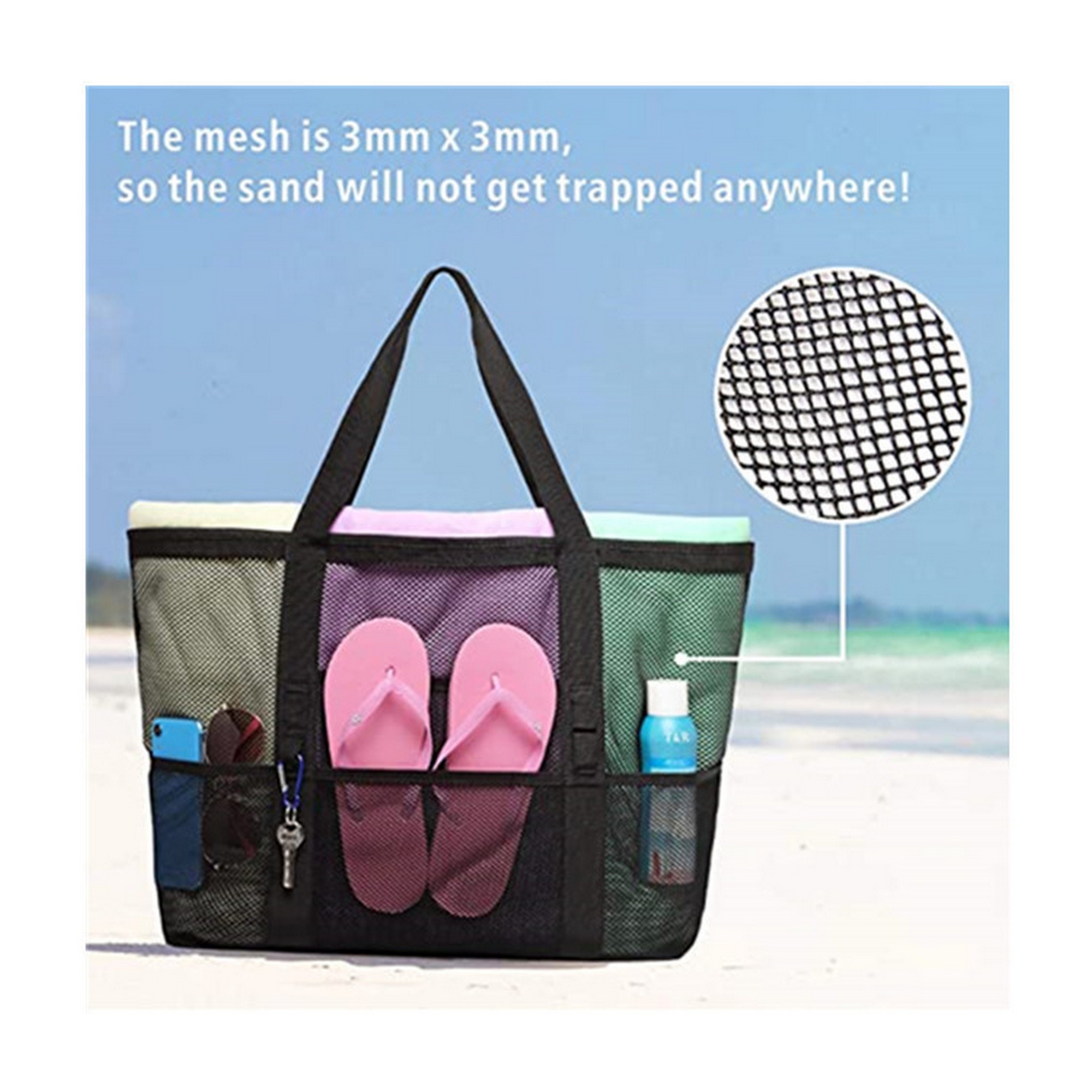 Large Capacity Travel Beach Mesh Shoulder Tote Bag 9