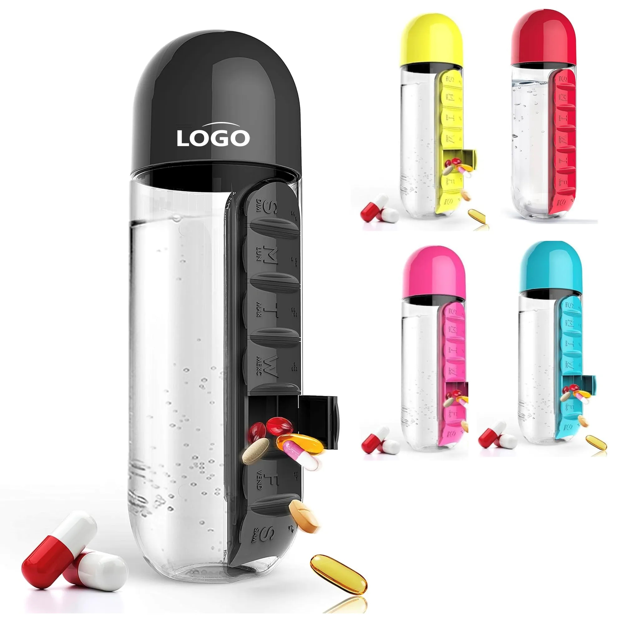 Daily Pill Box Organizer with Water Bottle 3