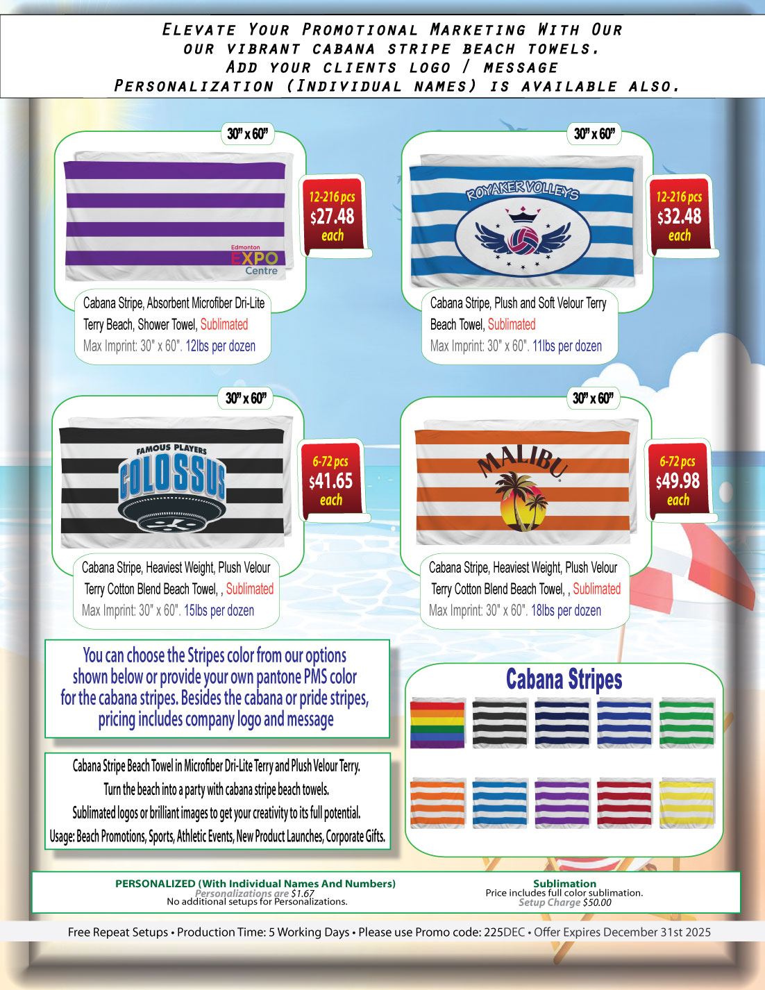 Cabana Stripe Sublimated, Absorbent Microfiber Dri-Lite Terry Beach, Shower Towel, 30x60 11