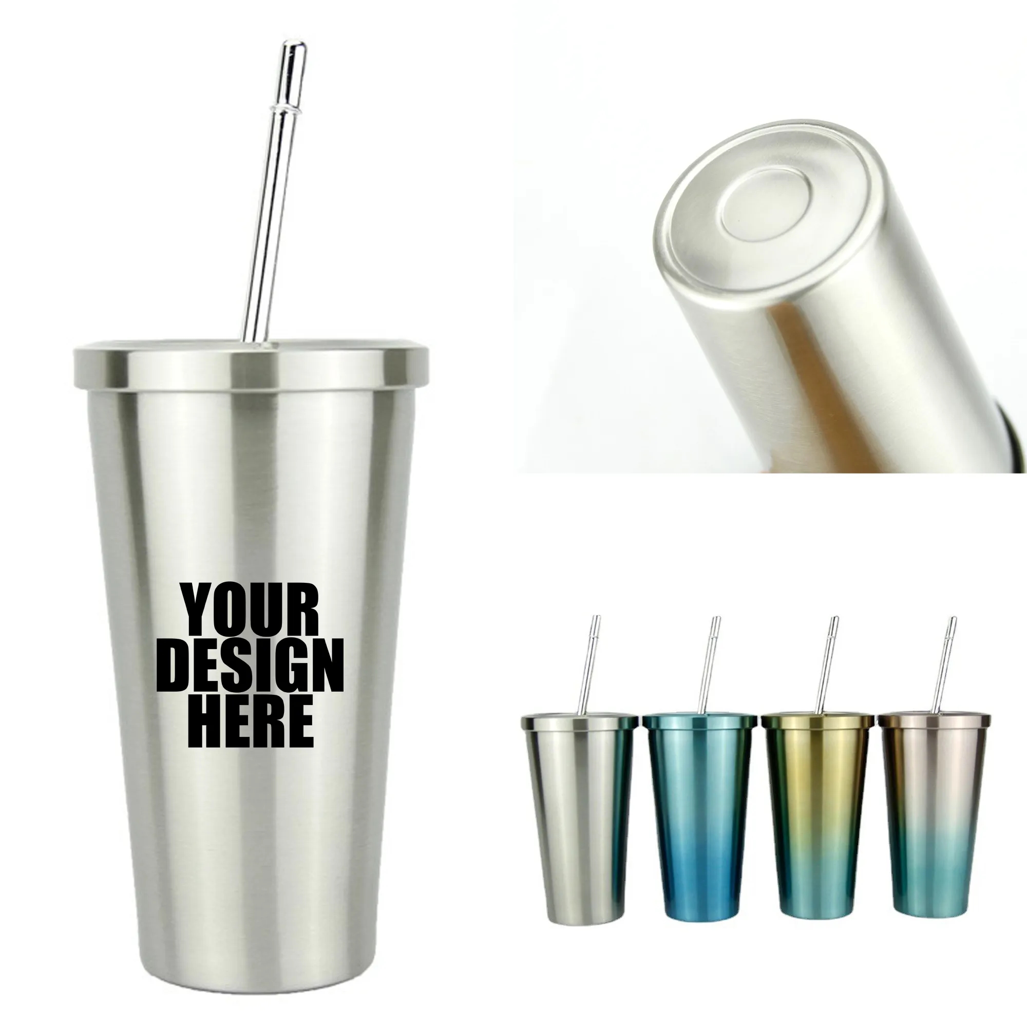 16oz Metal Cup W/ Straw 3
