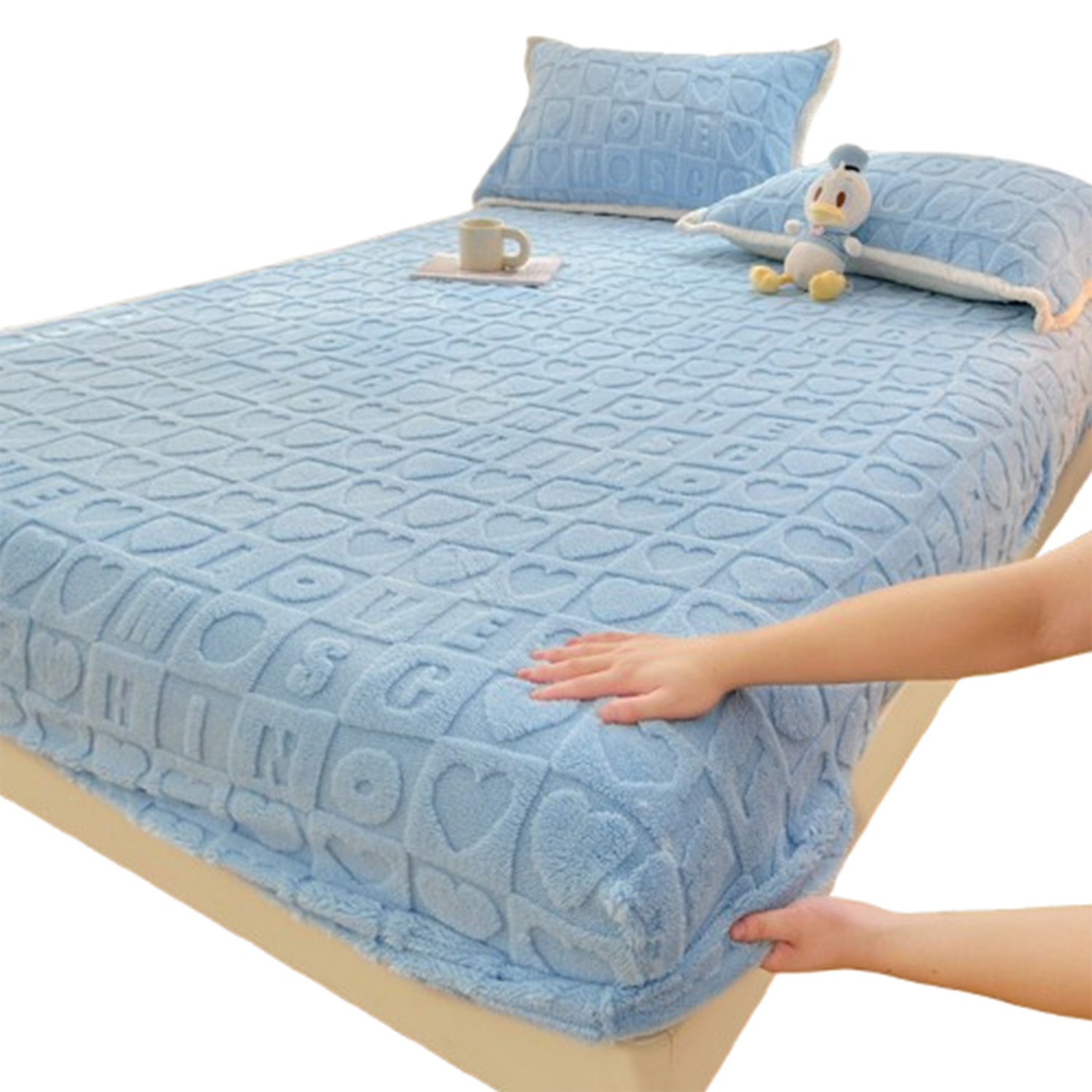 3 Piece Washable Velvet Fitted Bed Set 2