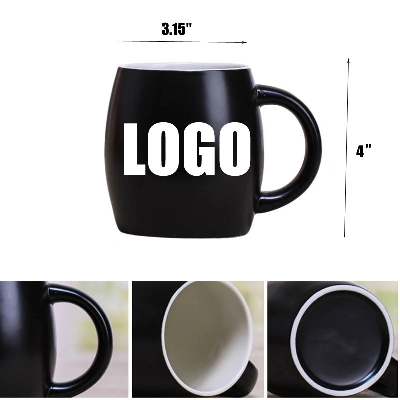 Custom 14 OZ Cask type ceramic cup with lid spoon 2