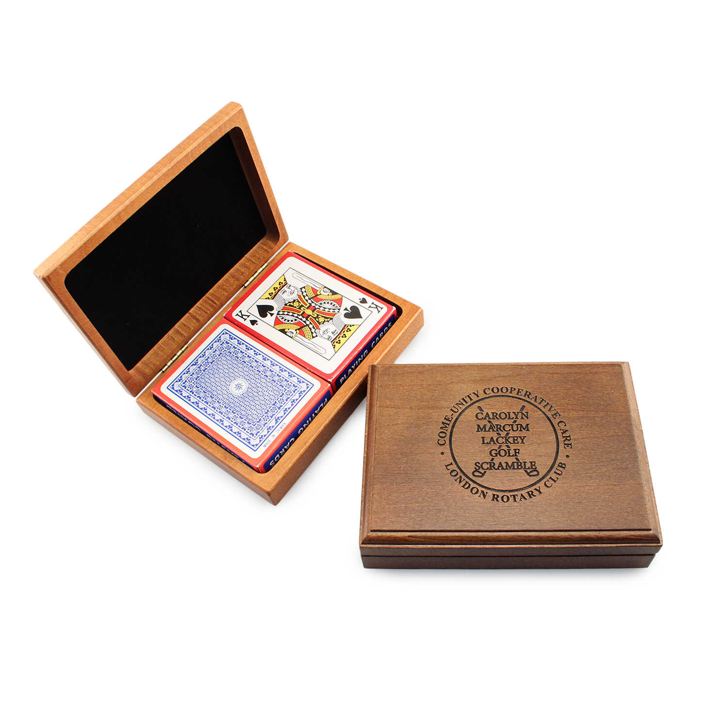 Wood Double Deck Playing Card Box with Cards, 6 x 4 1/2 x 1 1/2" 17