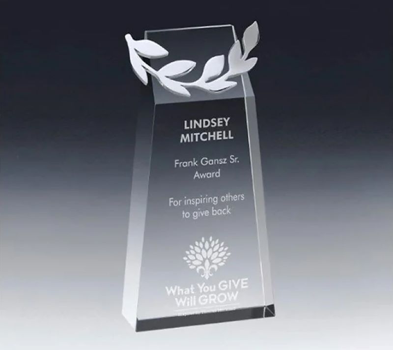Laurel Award on Clear Crystal Obelisk Base 1
