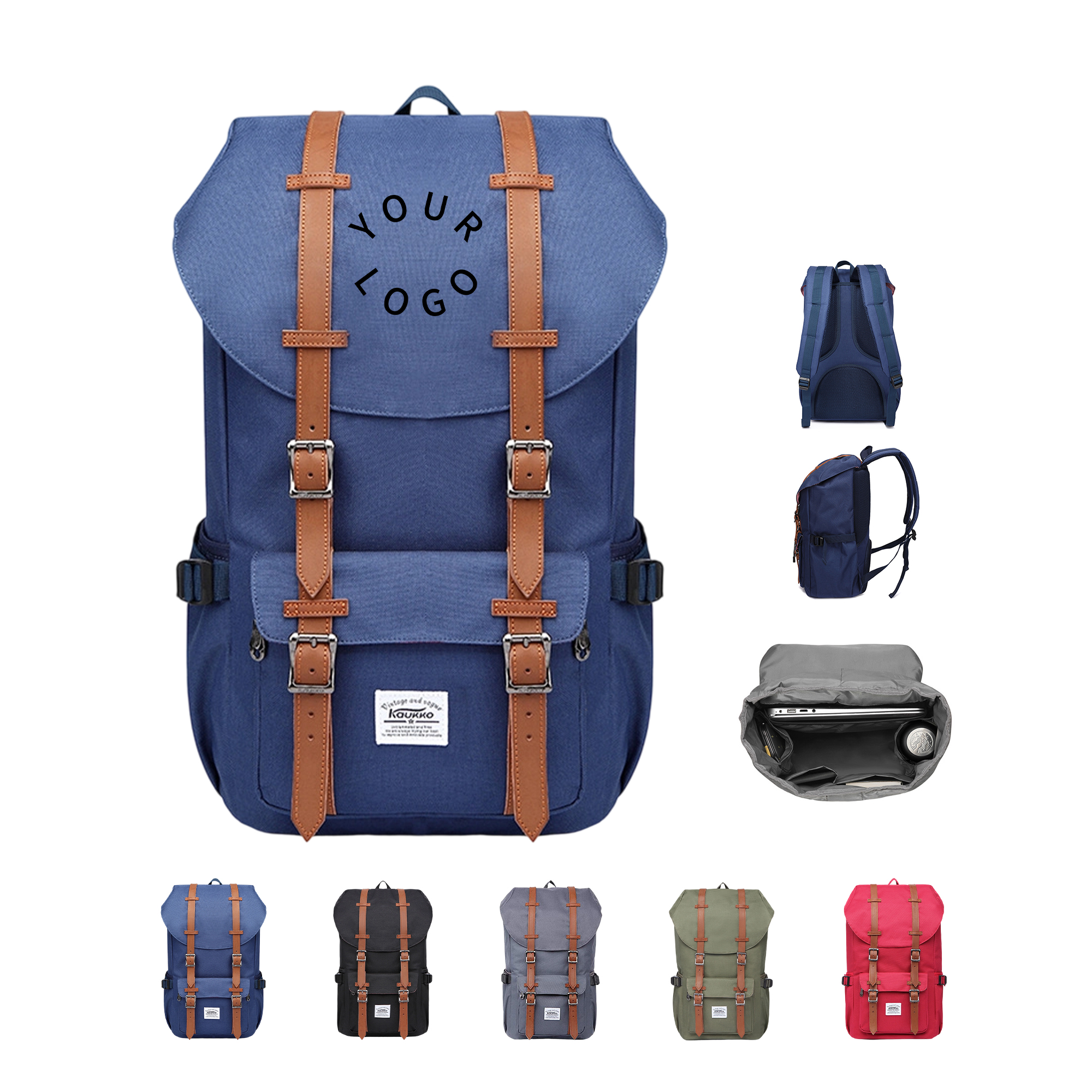 Eco Fabric Laptop Backpack With Drawcord Closure And Dual Bottle Pockets 10