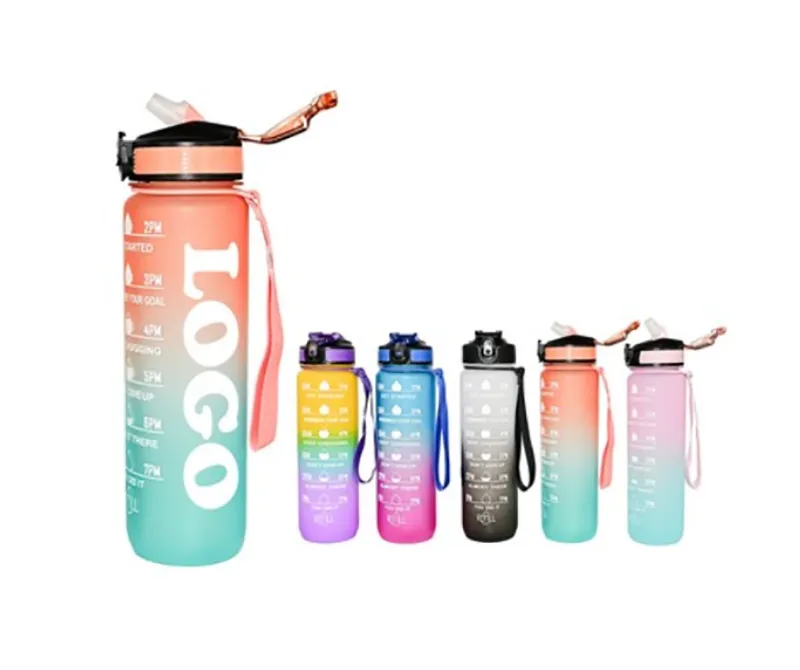 32 oz Gradient Color Water Bottle With Time Marker Straw Lid 4