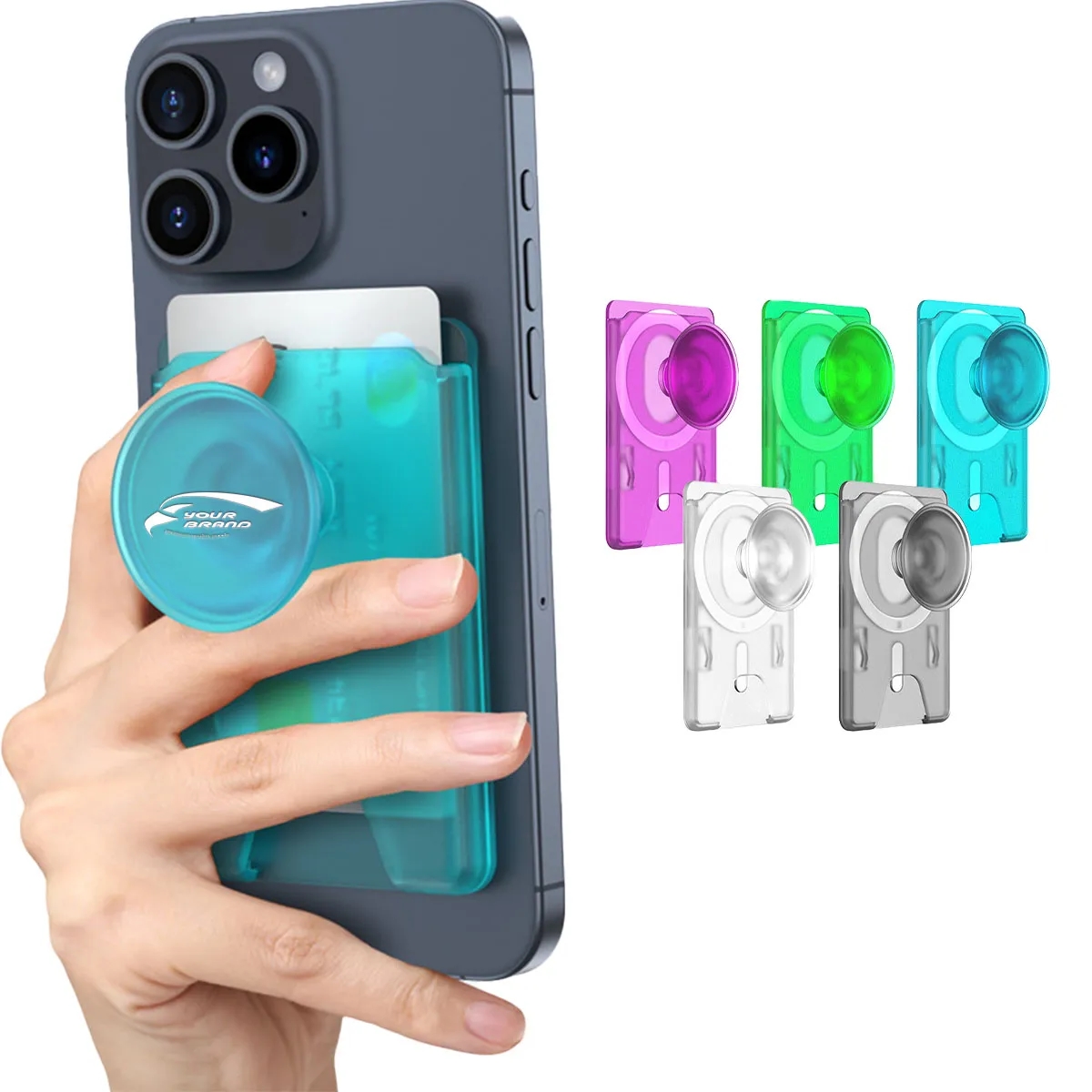 Magnetic Wallet Card Holder with Collapsible Phone Grip 2