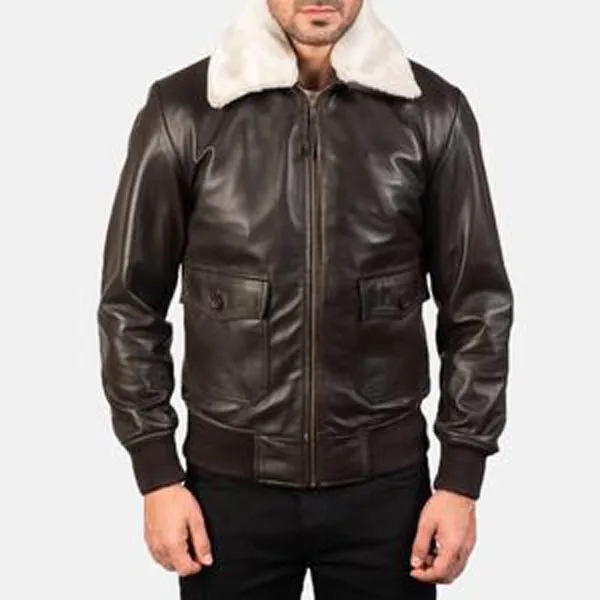 Men's Windbreak Zip Up Leather Bomber With Pockets 2