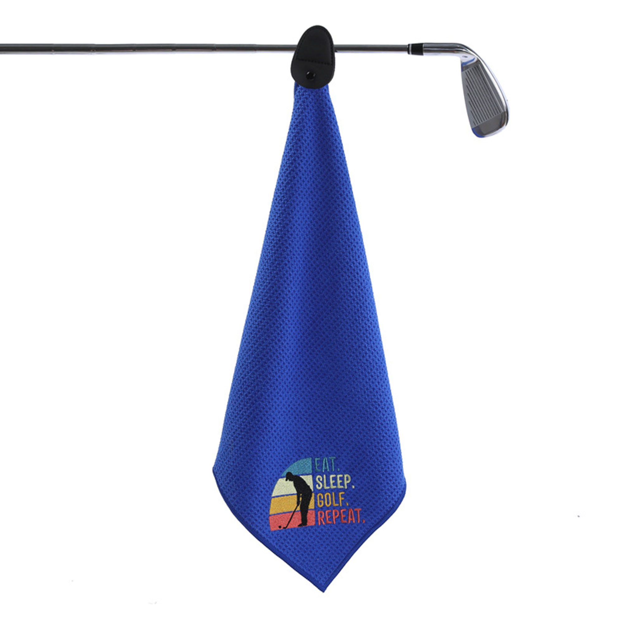Embroidered 400GSM Magnetic Leather Clip Microfiber Waffle Golf Towel 3