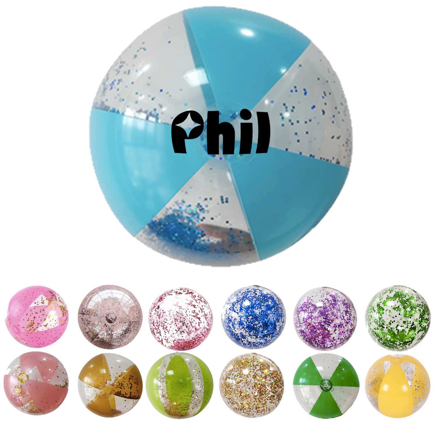 16/24in PVC Inflatable Beach Ball - Transparent Glitter Toy 3