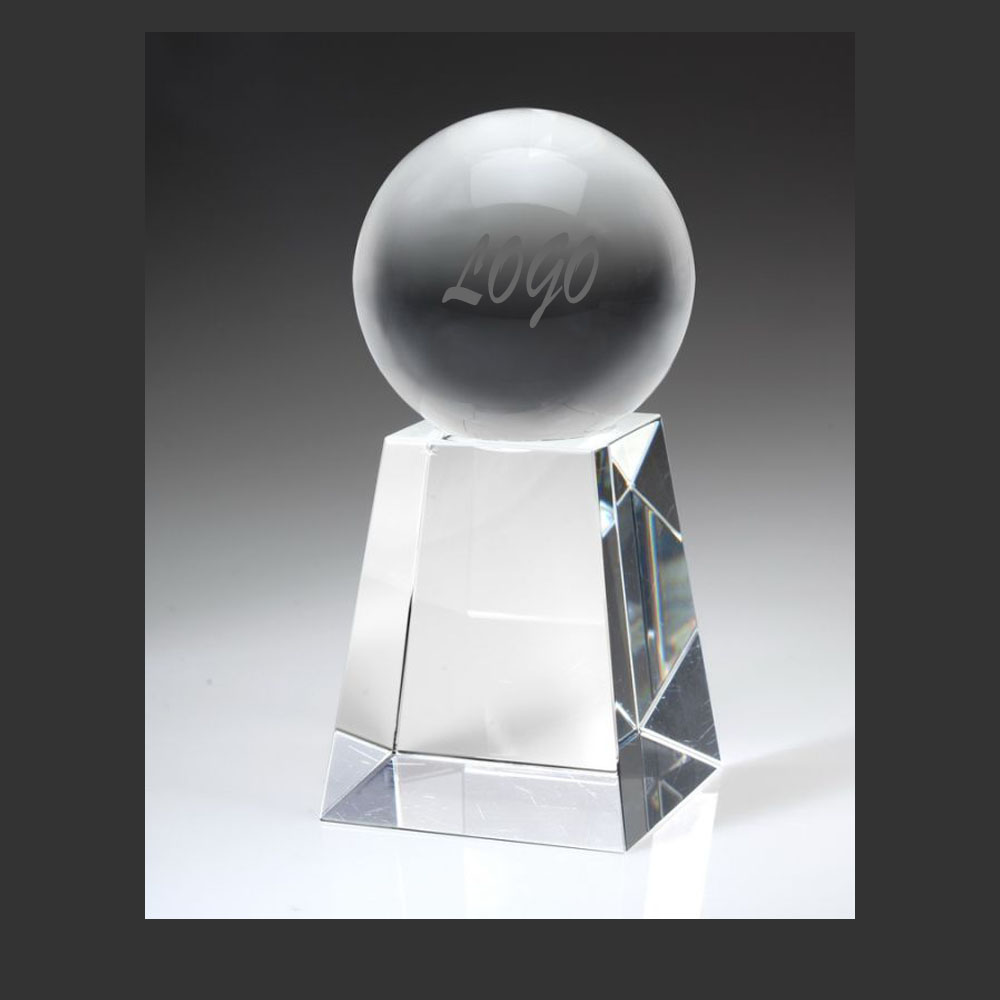 OPTICAL CRYSTAL GLAZE BALL W/CLEAR BASE AWARD (LARGE) 1