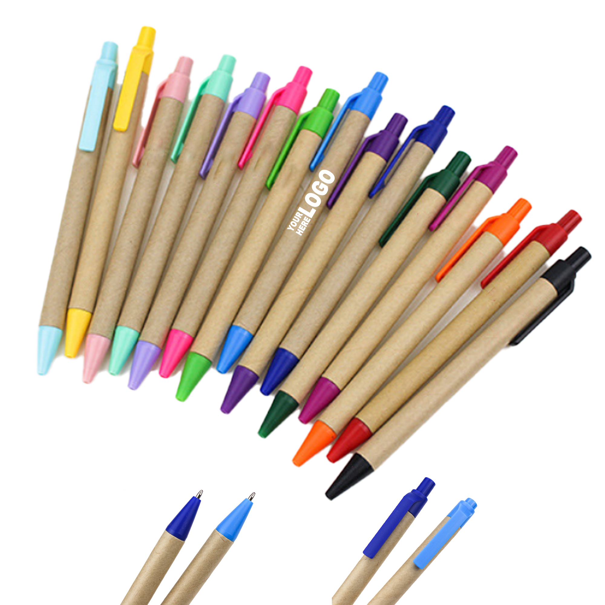 Recycled Kraft Barrel Click Ballpoint Pen, custom pen with logo imprint 2