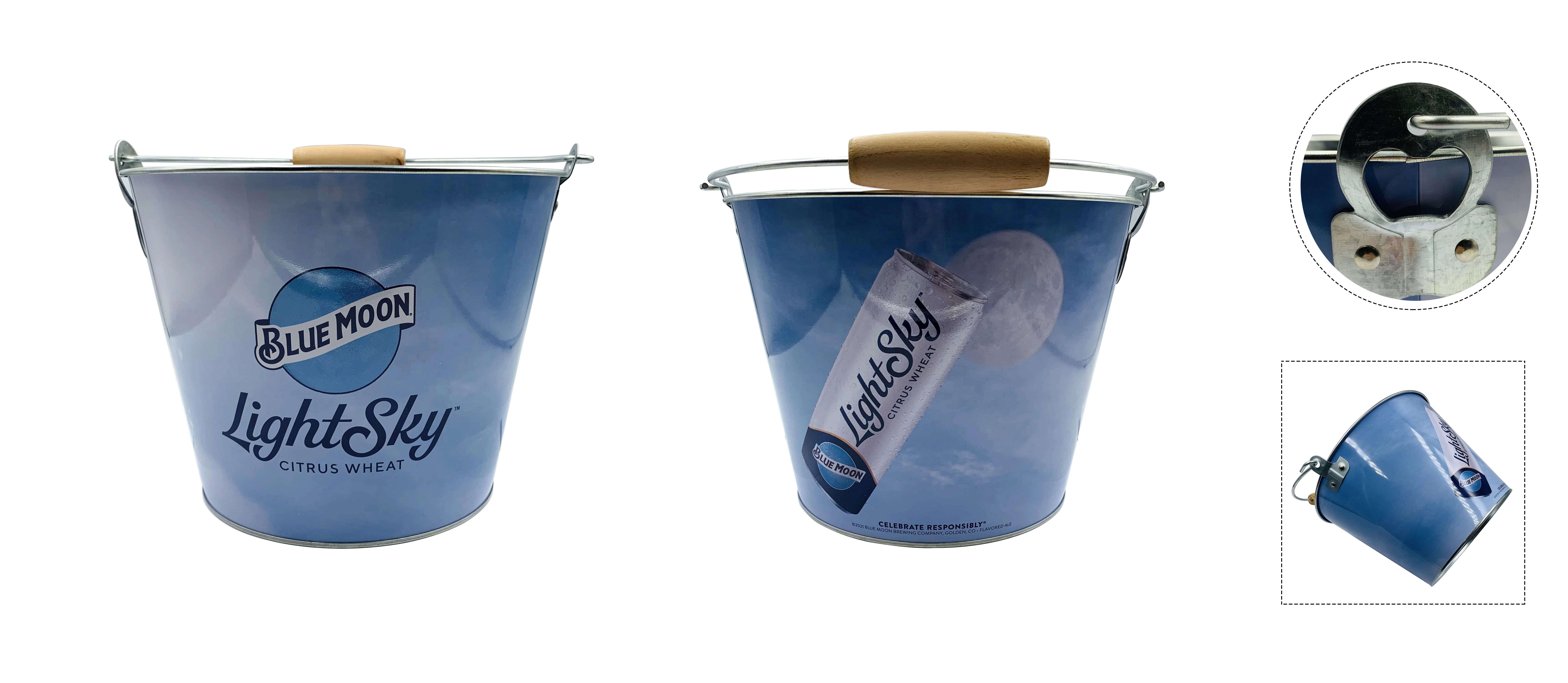 5 QT Galvanized Ice Bucket w/Bottle Opener 1