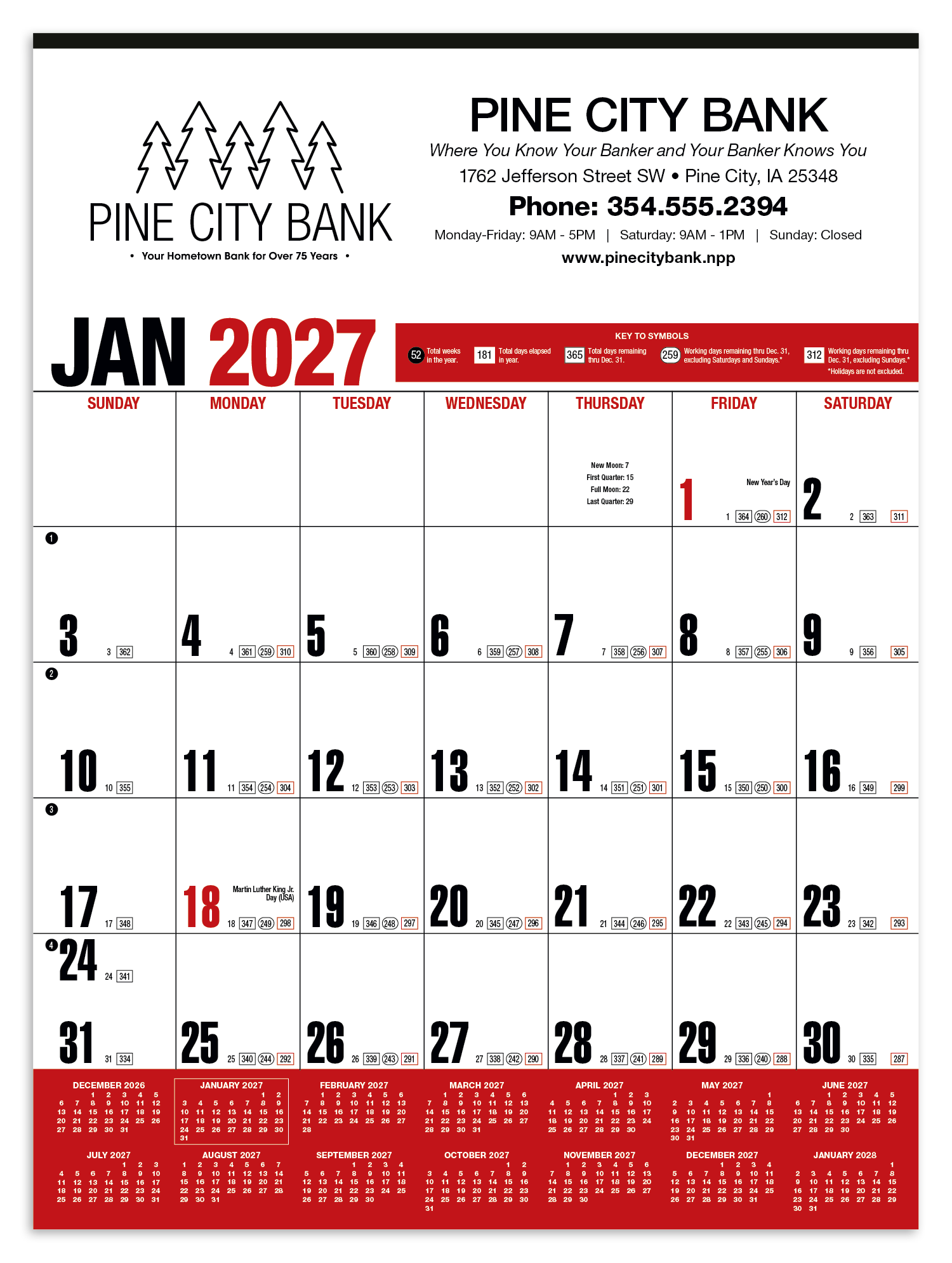 HotLine® Products Yearly Record® Red Calendar 6