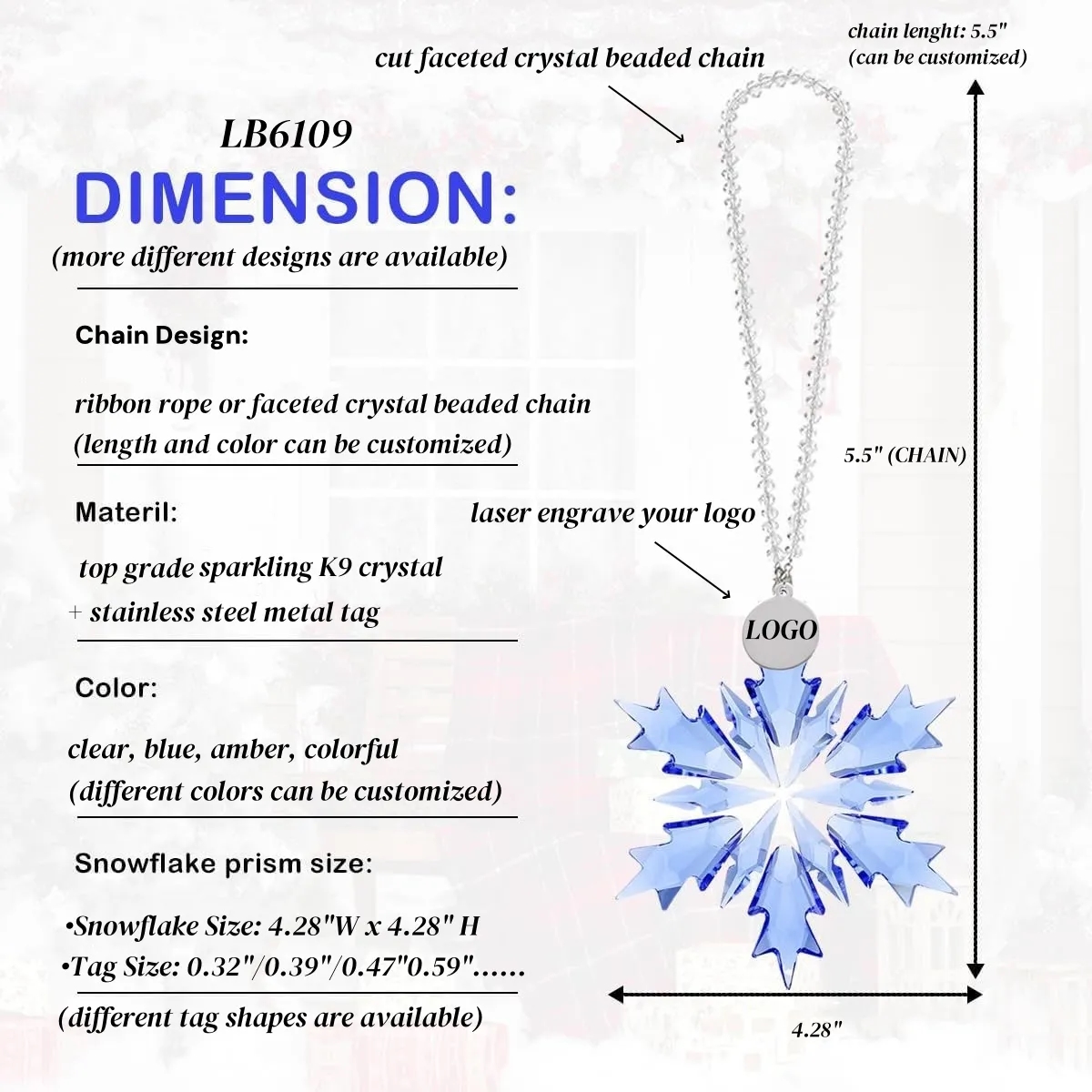 Hanging Crystal Snowflake for Christmas Ornaments 4