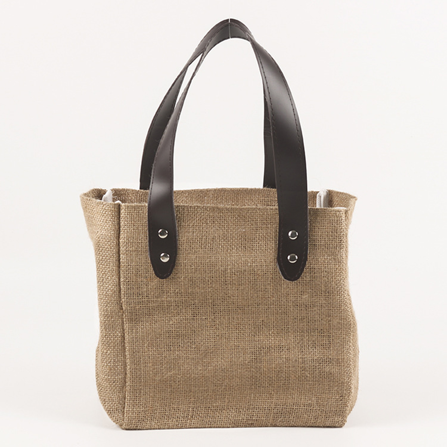 Eco Friendly Custom Bulk Leather Handle Jute Shopping Bags, custom tote bag with logo imprint 3