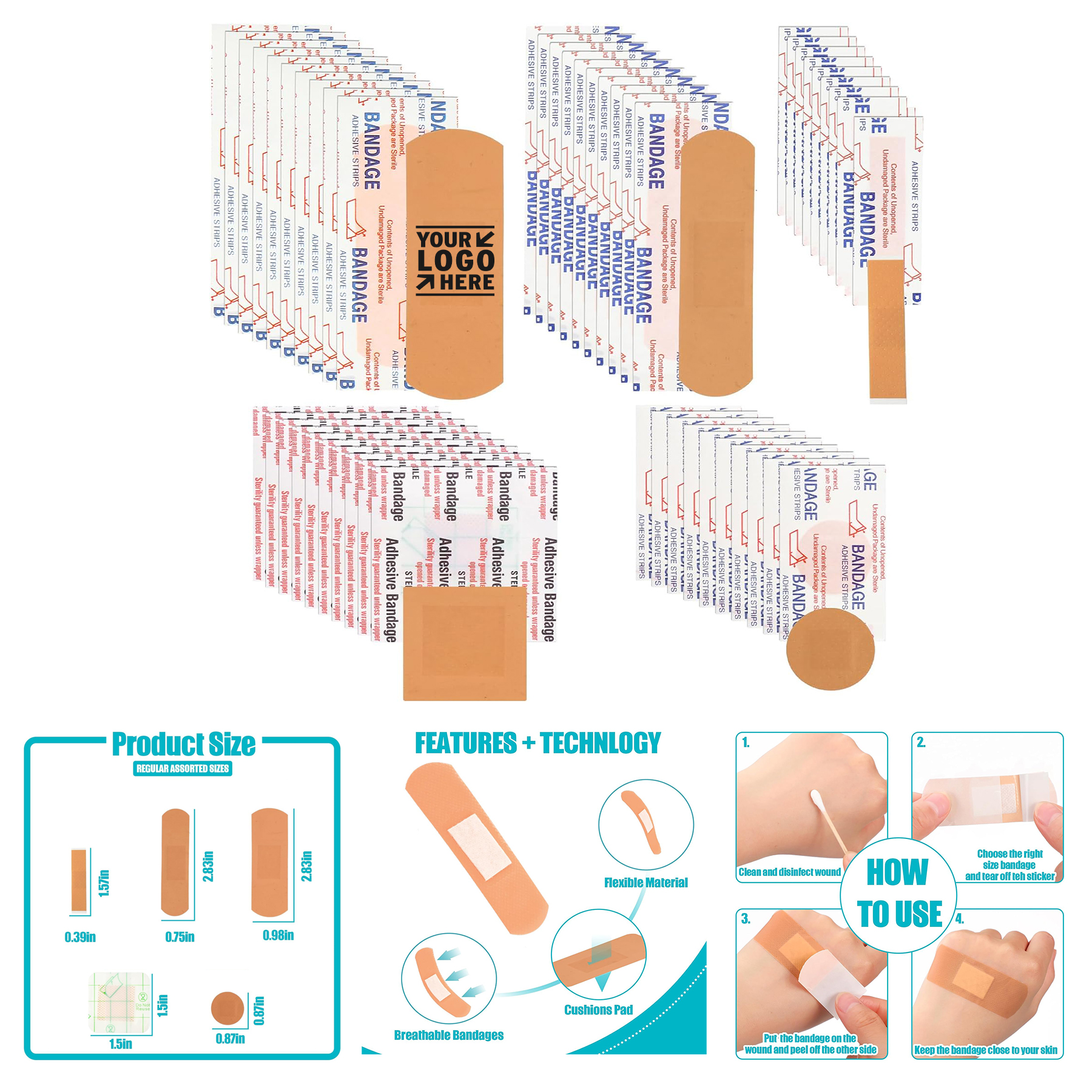 Assorted Sizes Waterproof Breathable Adhesive Fingertip Bandage for First Aid Wound Care 1