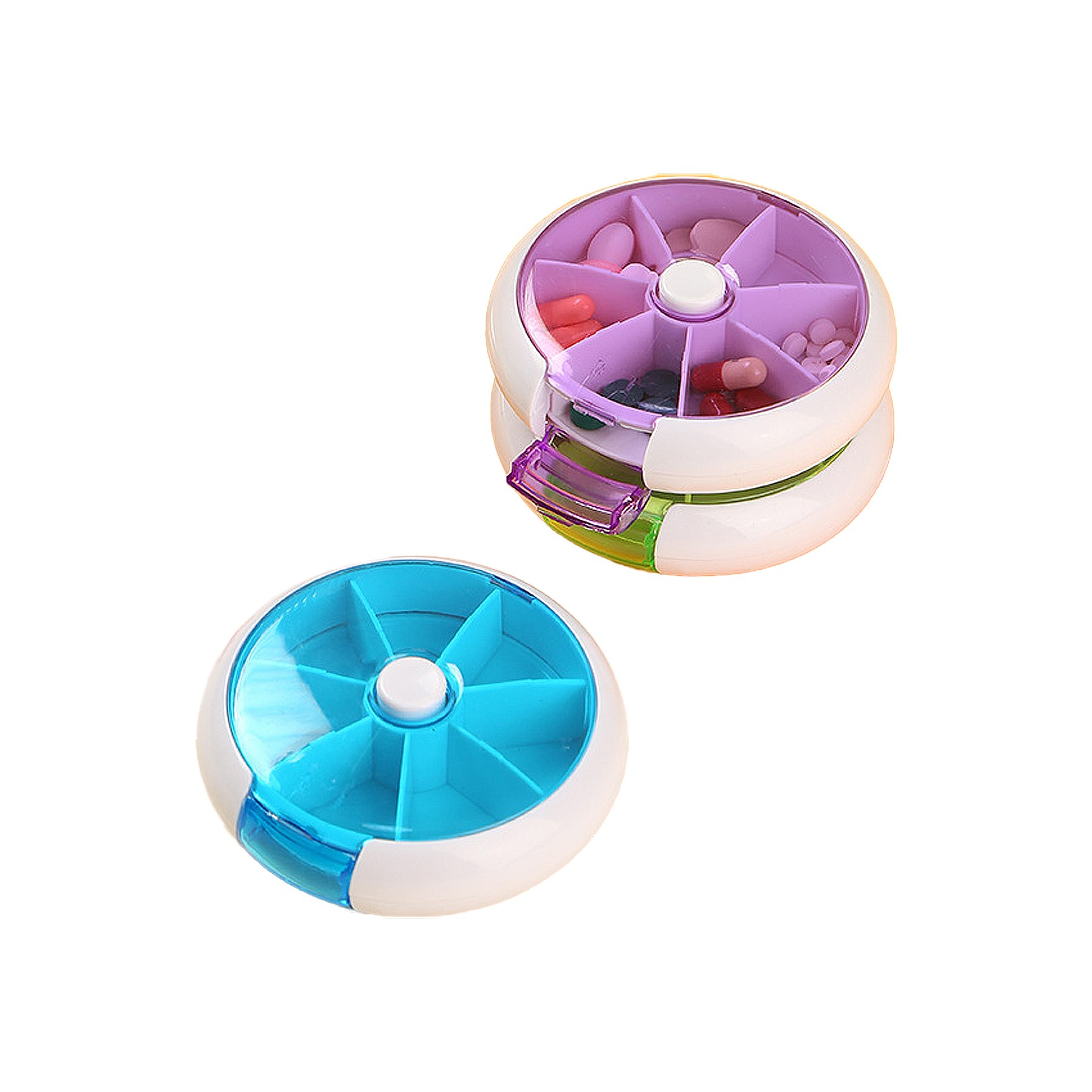 Convenient 7-grid Round Rotating Plastic Mini Pill Box 5