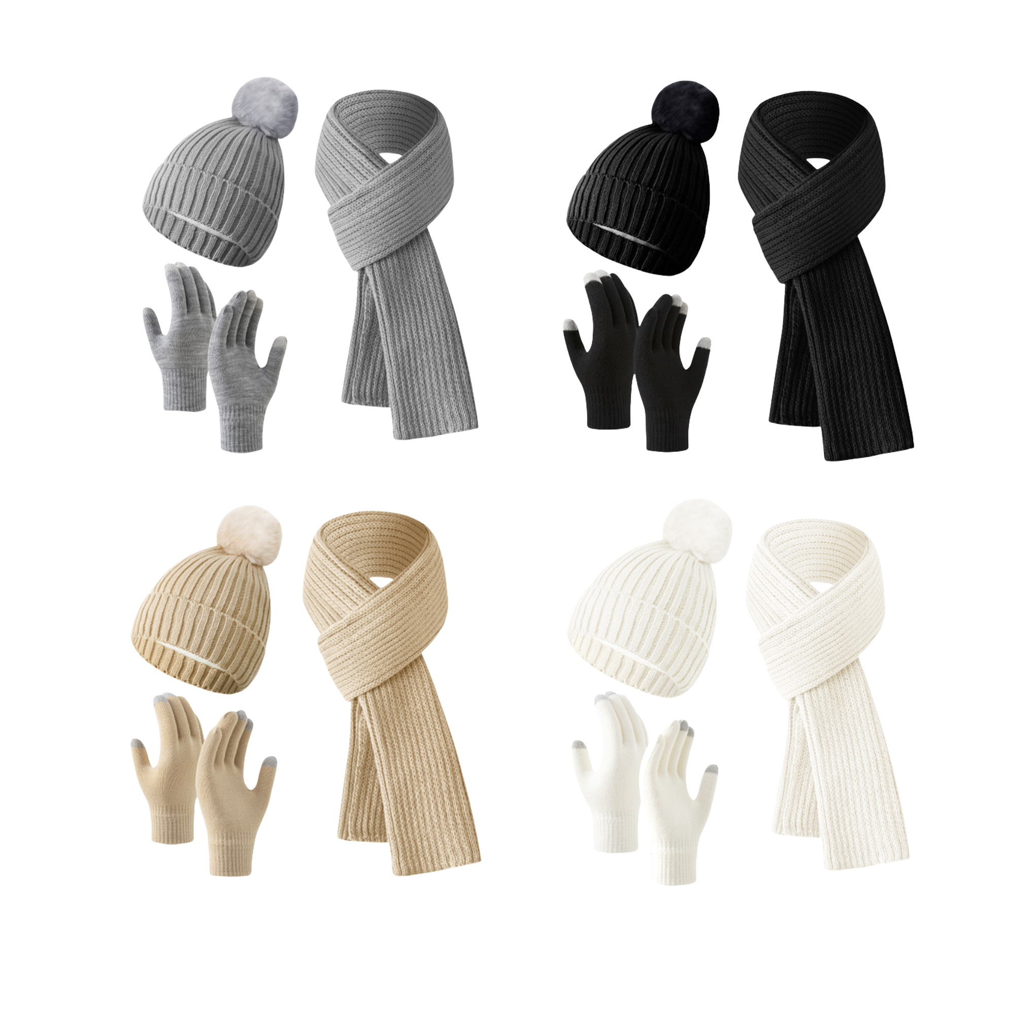 Knitted Fleece Lined Hats Gloves Scarf Set MOQ50 3