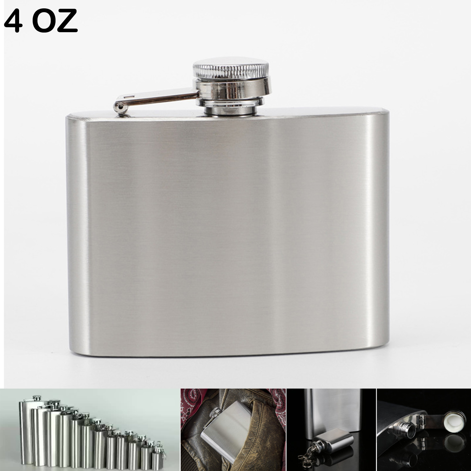 4oz 112ml Stainless Steel Hip Flask, custom water bottle with logo imprint 2
