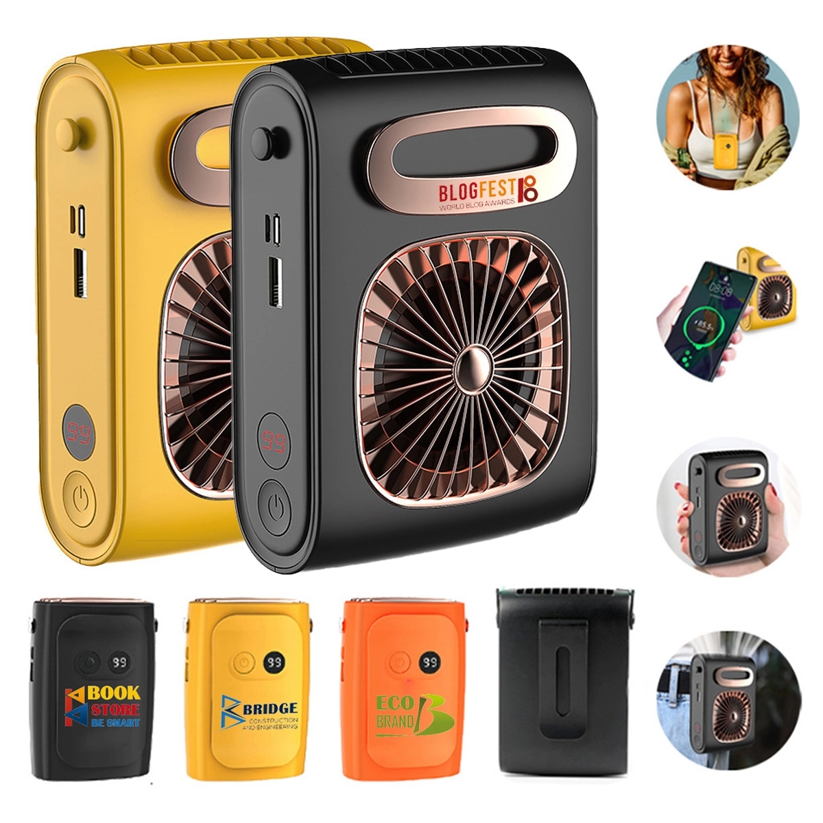 2 In 1 10000mAh USB Rechargeable Power Bank Luxury Waist Fan 6