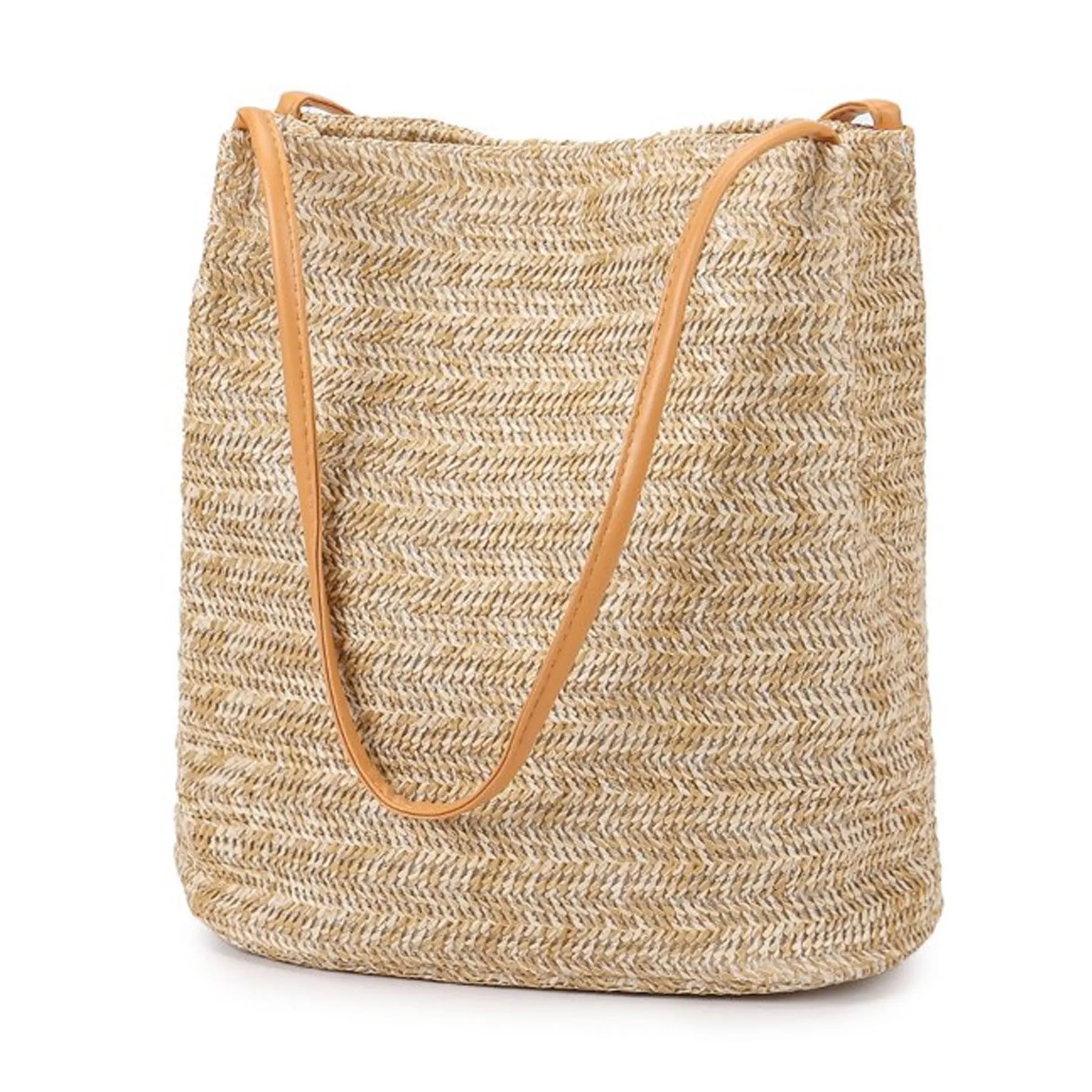 Straw Woven Large Capacity Shoulder Beach Bag, custom tote bag with logo imprint 2